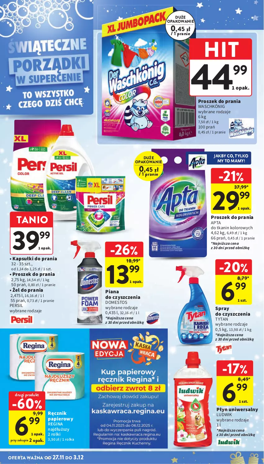 Gazetka promocyjna Intermarche - Gazetka promocyjna - ważna 27.11 do 03.12.2025 - strona 23 - produkty: Domestos, Gin, Kapsułki do prania, König, Ludwik, Papier, Persil, Proszek do prania, Ręcznik, Rolki, Spray do czyszczenia, Tytan