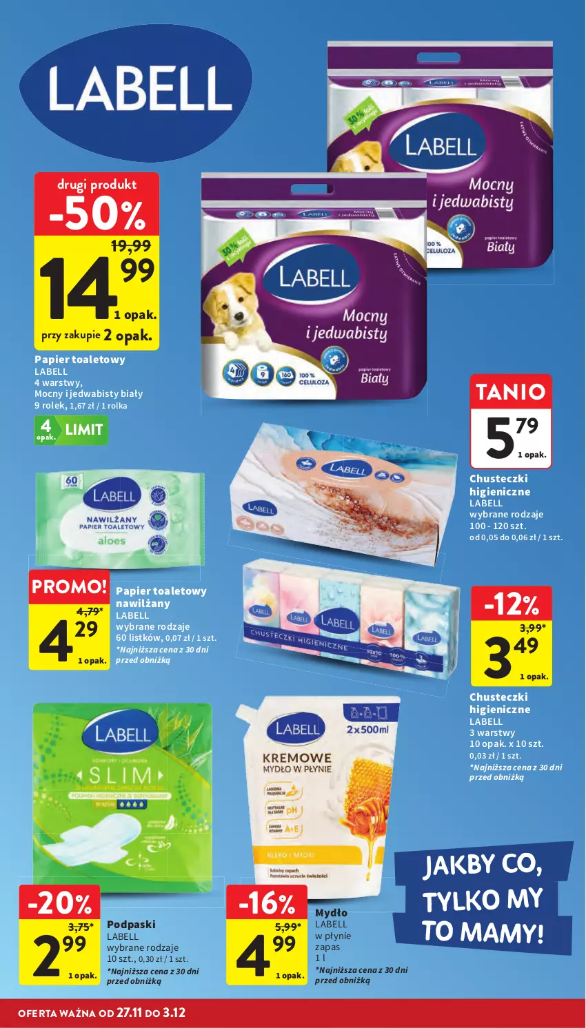 Gazetka promocyjna Intermarche - Gazetka promocyjna - ważna 27.11 do 03.12.2025 - strona 25 - produkty: Bell, Chusteczki, Mydło, Papier, Papier toaletowy, Podpaski