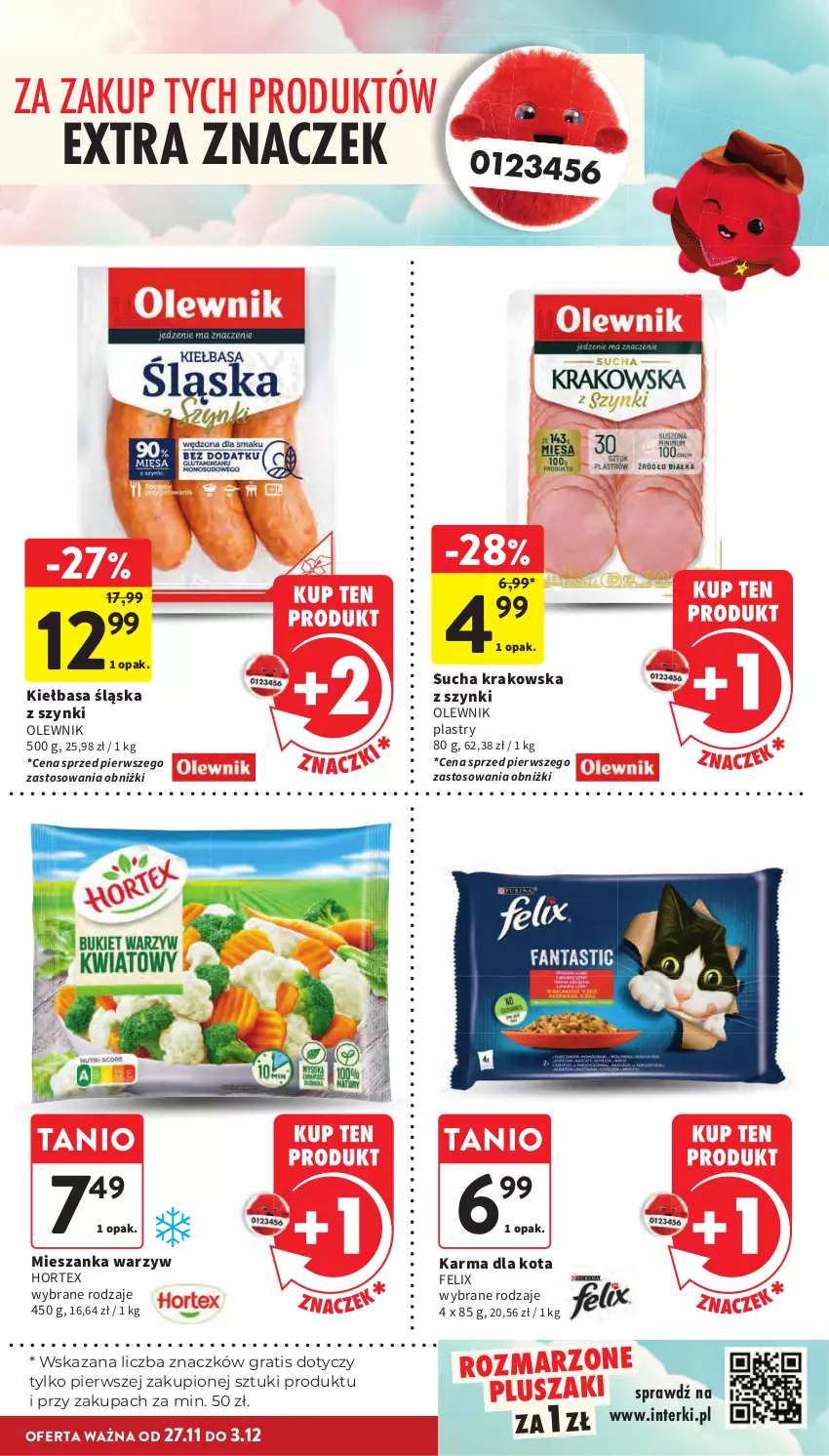 Gazetka promocyjna Intermarche - Gazetka promocyjna - ważna 27.11 do 03.12.2025 - strona 30 - produkty: Felix, Gra, Hortex, Kiełbasa, Kiełbasa śląska, Mieszanka warzyw, Olewnik, Pluszak