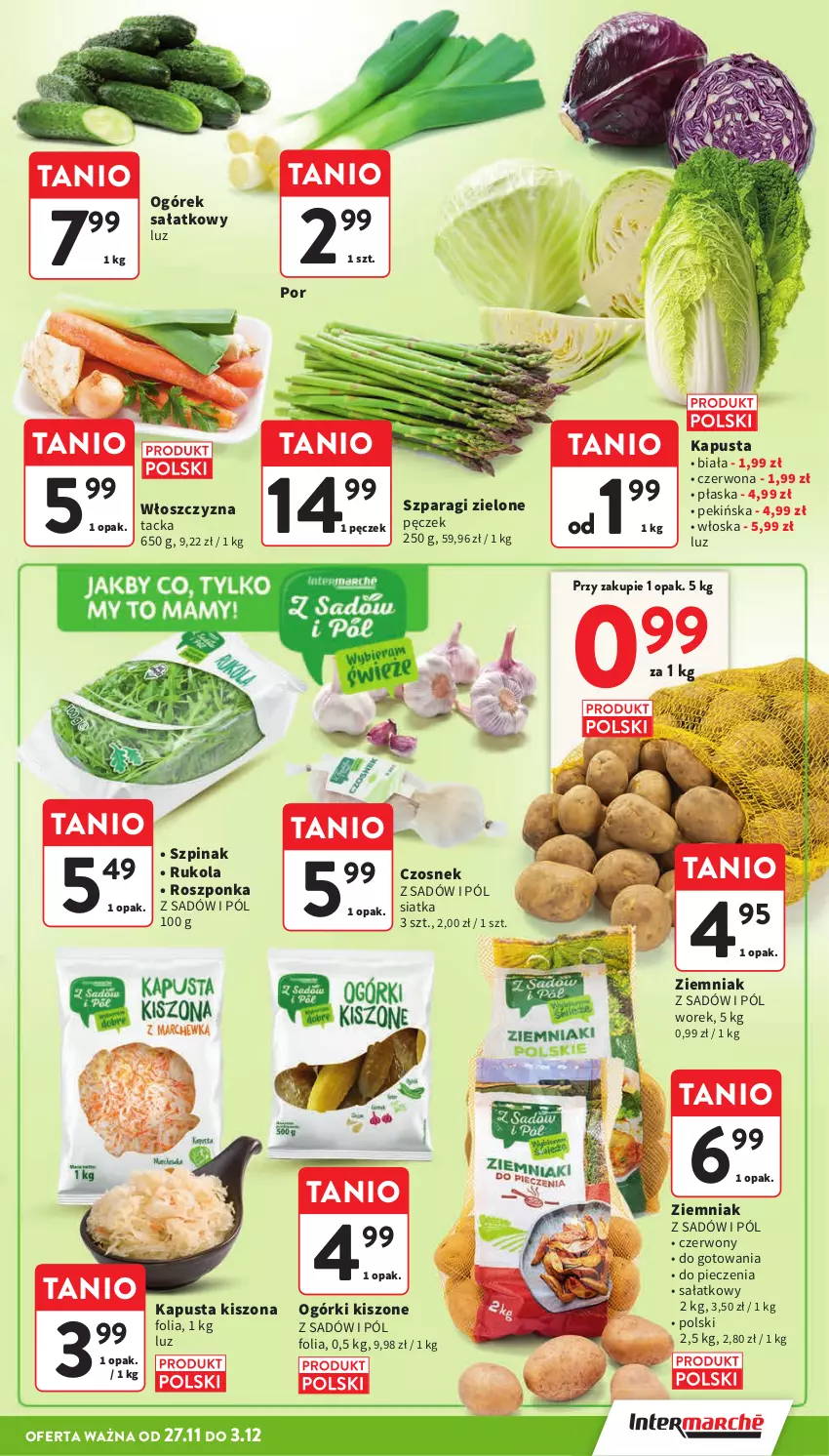Gazetka promocyjna Intermarche - Gazetka promocyjna - ważna 27.11 do 03.12.2025 - strona 32 - produkty: Czosnek, Ogórek, Piec, Por, Roszponka, Rukola, Sałat, Siatka, Szpinak