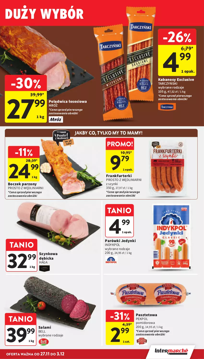 Gazetka promocyjna Intermarche - Gazetka promocyjna - ważna 27.11 do 03.12.2025 - strona 38 - produkty: Bell, BIC, Boczek, Frankfurterki, Kabanos, Parówki, Pasztet, Pekpol, Polędwica, Salami, Sos, Tarczyński