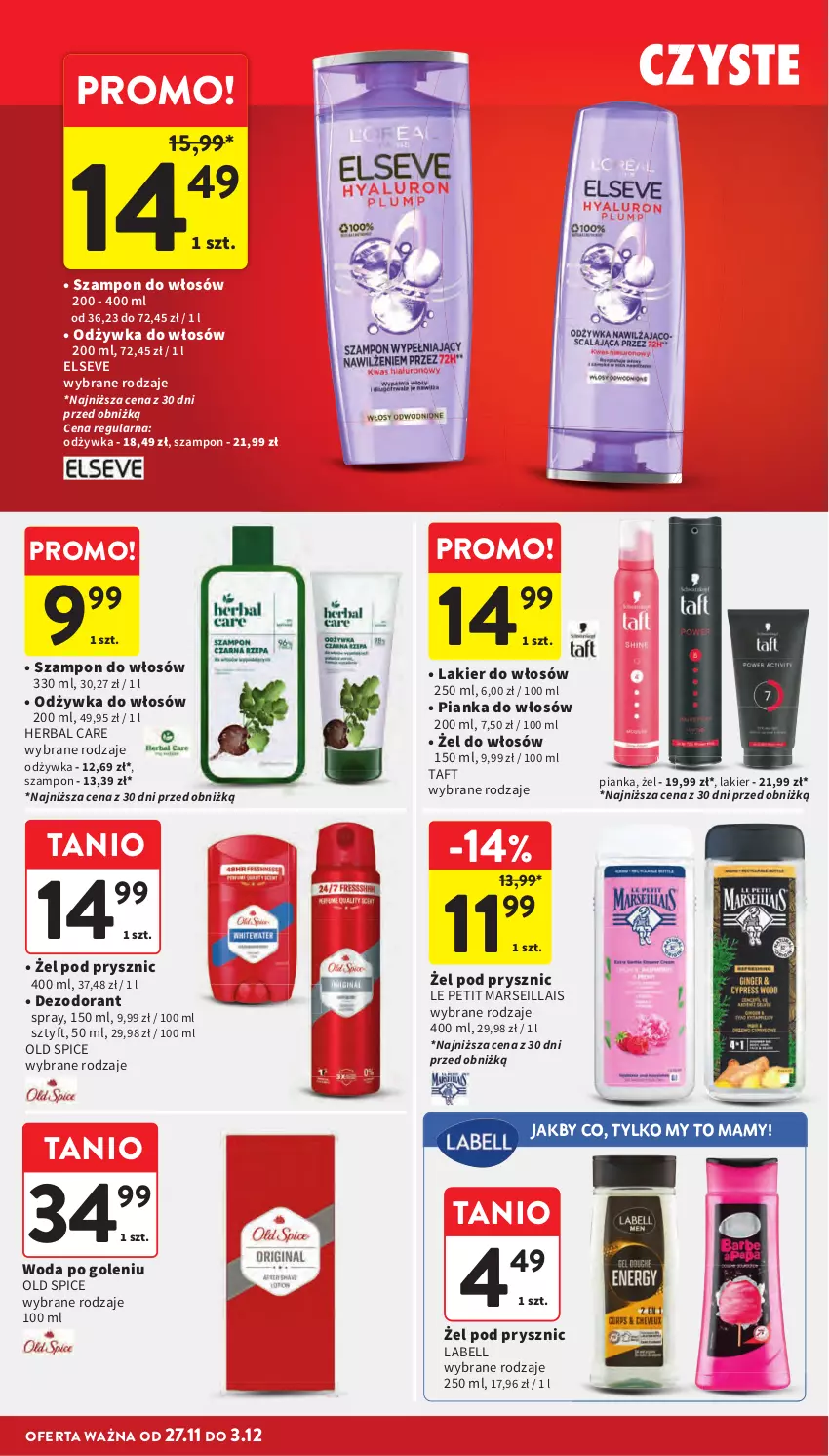 Gazetka promocyjna Intermarche - Gazetka promocyjna - ważna 27.11 do 03.12.2025 - strona 55 - produkty: Bell, Dezodorant, Elseve, Lakier, Lakier do włosów, Mars, Odżywka, Old Spice, Pianka do włosów, Szampon, Taft, Woda, Woda po goleniu