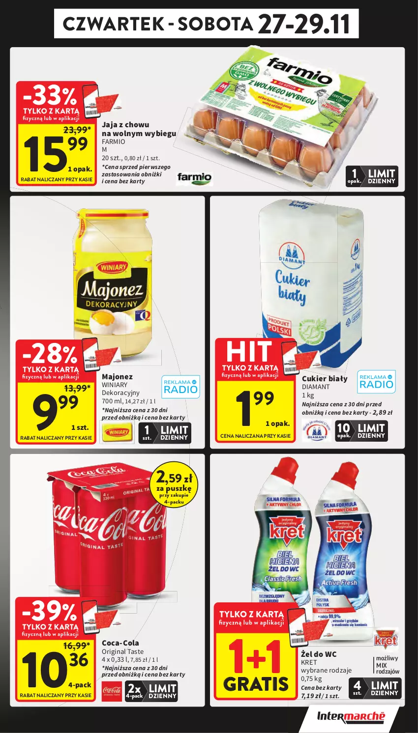 Gazetka promocyjna Intermarche - Gazetka promocyjna - ważna 27.11 do 03.12.2025 - strona 8 - produkty: Coca-Cola, Cukier, Diamant, Fa, Gin, Gra, Jaja, Kret, Majonez, Winiary