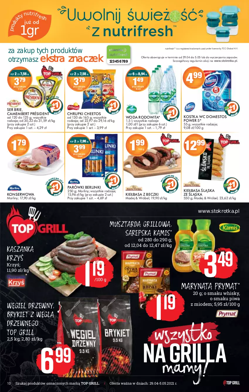 Gazetka promocyjna Stokrotka - Market - ważna 29.04 do 05.05.2021 - strona 10 - produkty: Grill, Kamis, Kasza, Kaszanka, Mus, Musztarda, Prymat, Top, Węgiel drzewny