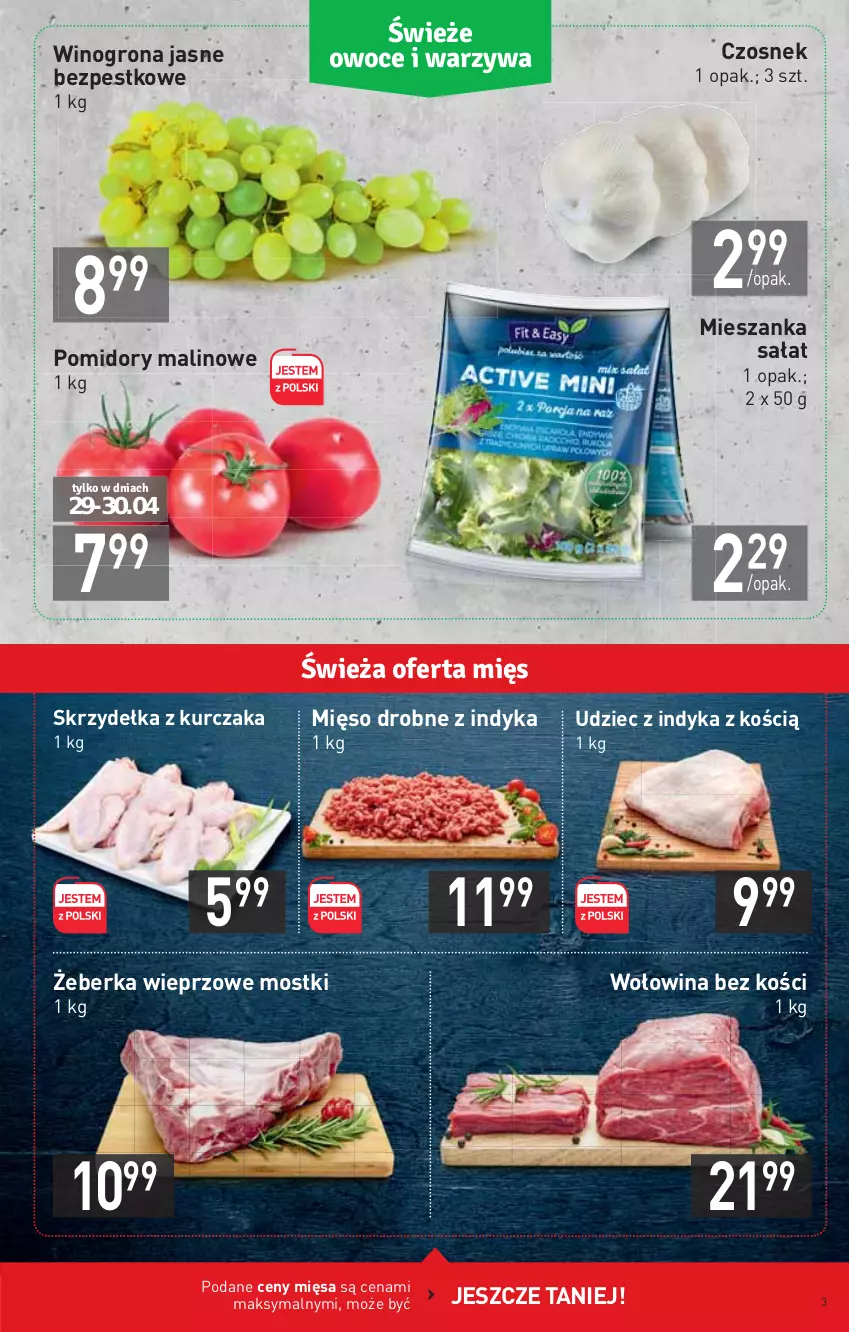 Gazetka promocyjna Stokrotka - Market - ważna 29.04 do 05.05.2021 - strona 3 - produkty: Czosnek, Kurczak, Mięso, Mieszanka sałat, Pomidory, Sałat, Skrzydełka z kurczaka, Udziec z indyka, Wino, Winogrona, Wołowina, Wołowina bez kości