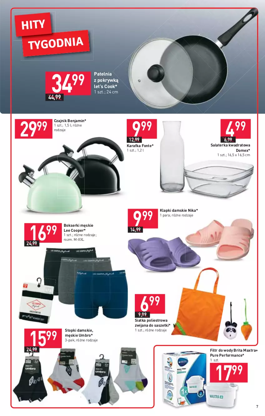 Gazetka promocyjna Stokrotka - Market - ważna 29.04 do 05.05.2021 - strona 7 - produkty: Bokserki, Brit, Brita, Brita Maxtra, Czajnik, Karafka, Klapki, Patelnia, Pur, Salaterka, Ser, Siatka, Top