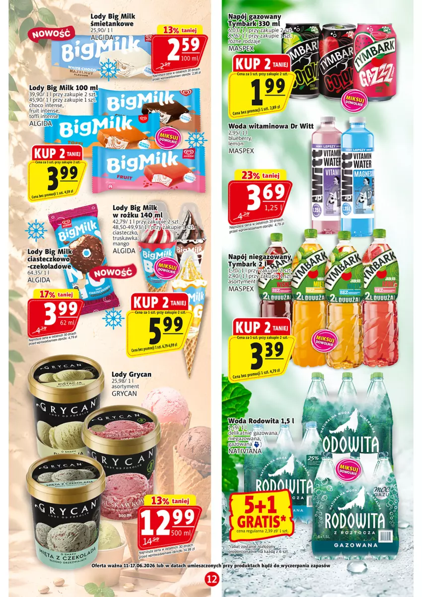 Gazetka promocyjna Prim Market - ważna 11.06 do 17.06.2026 - strona 12 - produkty: Algida, Big Milk, Fa, Gry, LG, Lody, Napój, Napój niegazowany, Por, Tymbark, Woda