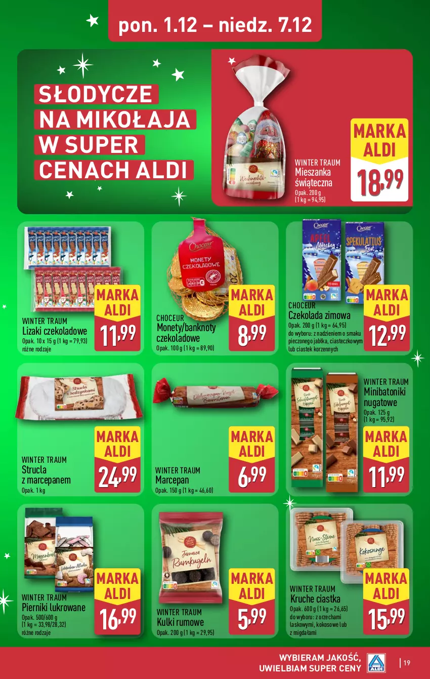 Gazetka promocyjna Aldi - Pełna oferta - ważna 01.12 do 07.12.2025 - strona 19 - produkty: Baton, Ciastka, Czekolada, Jabłka, Kokos, Lizaki, Lizaki czekoladowe, Piec, Piernik, Rum, Stek, Strucla, Strucla z marcepanem, Tonik
