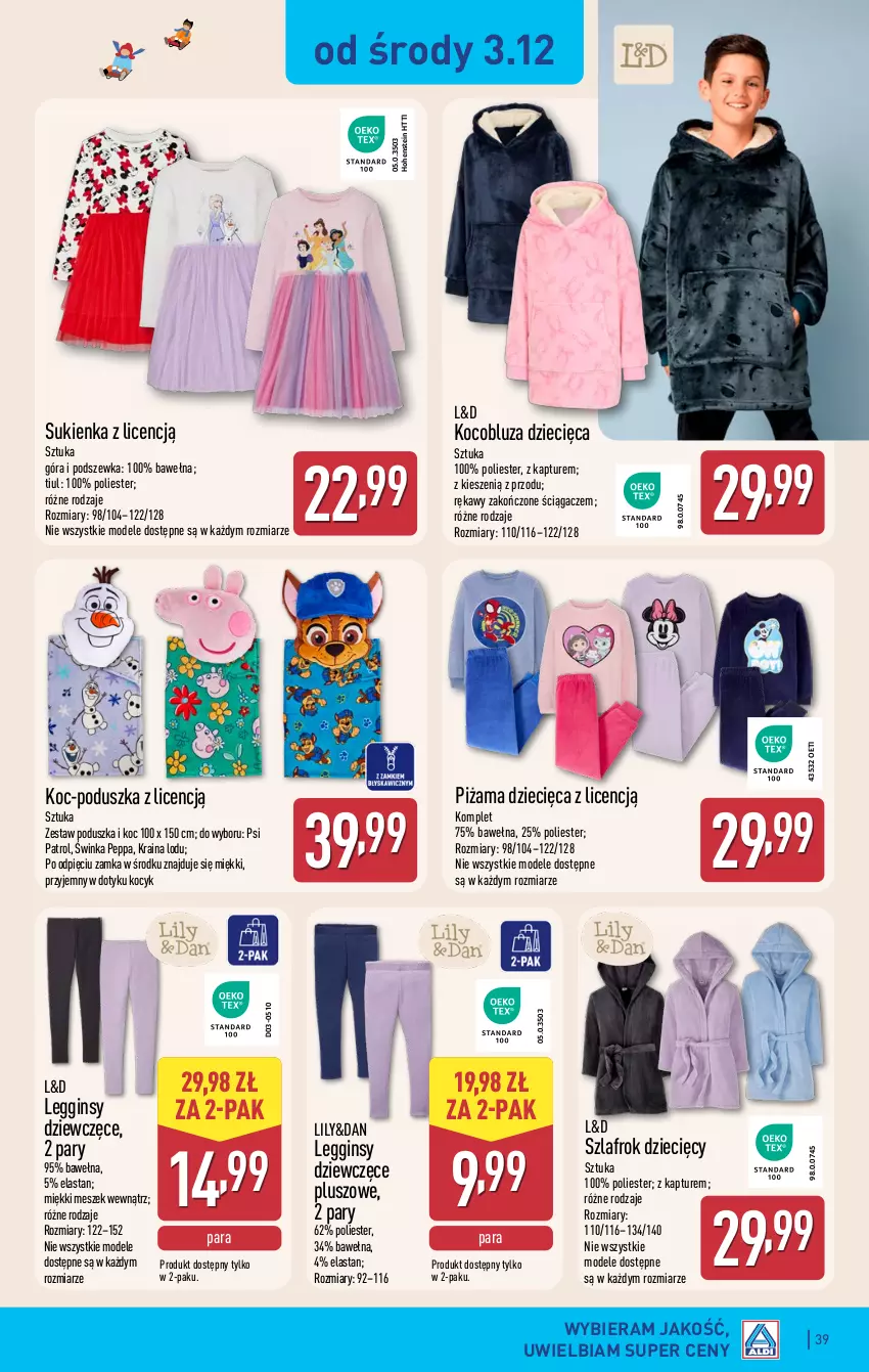 Gazetka promocyjna Aldi - Pełna oferta - ważna 01.12 do 07.12.2025 - strona 39 - produkty: Bluza, Dzieci, Gin, Inka, Koc, Legginsy, Piżama, Poduszka, Psi Patrol, Sukienka, Szlafrok, Wełna
