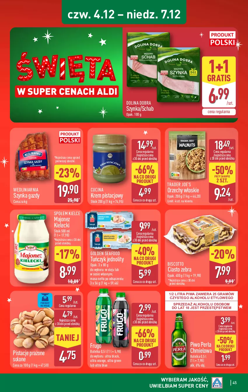 Gazetka promocyjna Aldi - Pełna oferta - ważna 01.12 do 07.12.2025 - strona 45 - produkty: Golden Seafood, Gra, Krem pistacjowy, Lack, Majonez, Olej, Orzechy włoskie, Perła, Pistacje, Piwa, Piwo, Sos, Szynka, Tuńczyk
