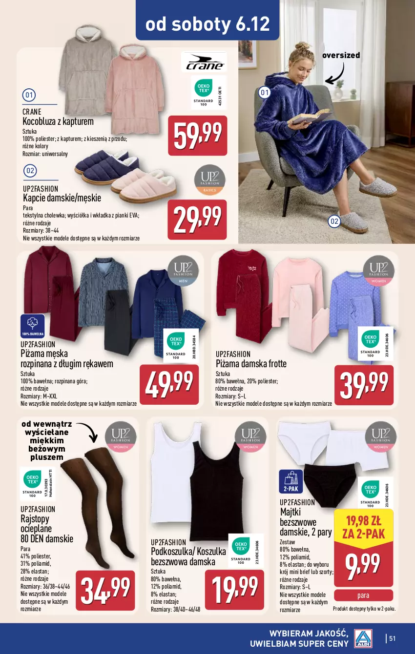 Gazetka promocyjna Aldi - Pełna oferta - ważna 01.12 do 07.12.2025 - strona 51 - produkty: Bluza, Bluza z kapturem, Brie, Fa, Kapcie, Koc, Kosz, Koszulka, Majtki, Piżama, Rajstopy, Szorty, Top, Wełna