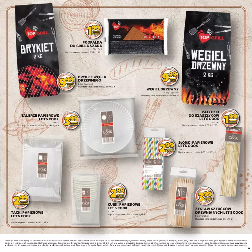 Gazetka promocyjna Stokrotka - Katalog Grill - ważna 09.05.2023 do 22.05.2024 - strona 11 - produkty: Grill, Mięso, Owoce, Papier, Talerz, Top, Warzywa, Węgiel drzewny, Zestaw sztućców