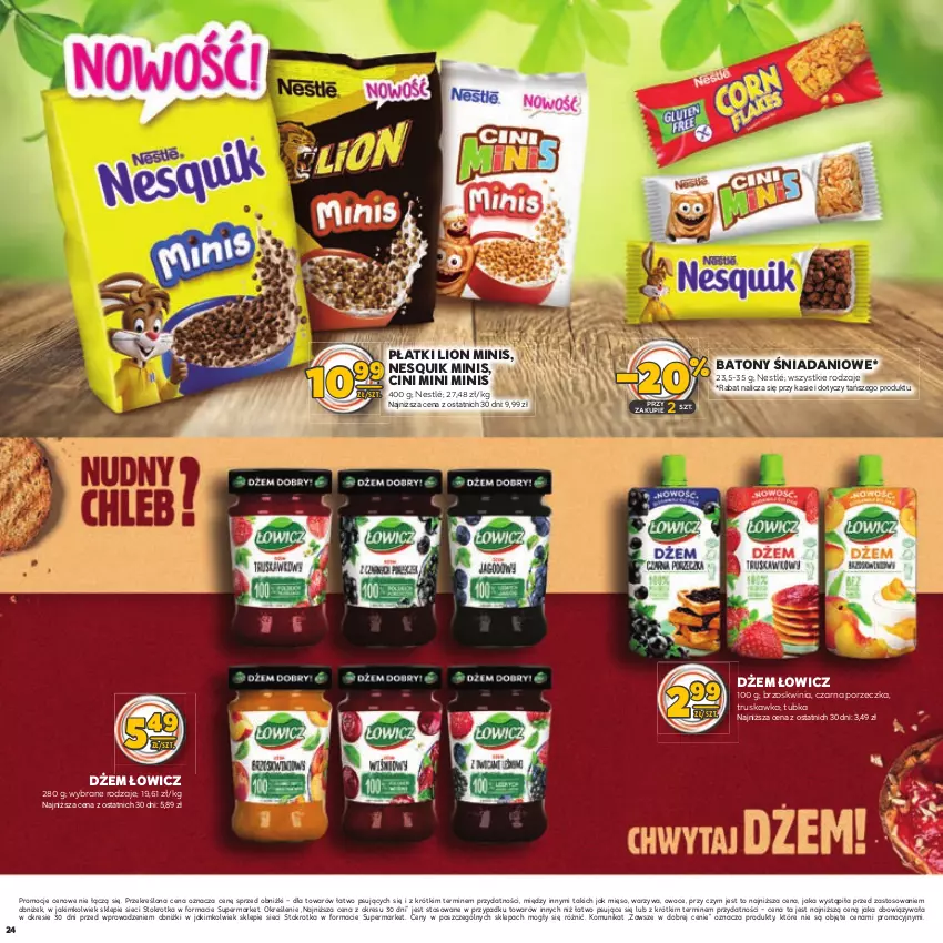 Gazetka promocyjna Stokrotka - Katalog Grill - ważna 09.05.2023 do 22.05.2024 - strona 24 - produkty: Baton, Danio, Dżem, Lion, Mięso, Nesquik, Nestlé, Owoce, Por, Warzywa