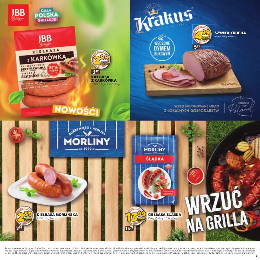 Gazetka promocyjna Stokrotka - Katalog Grill - ważna 09.05.2023 do 22.05.2024 - strona 3 - produkty: Kiełbasa, Kiełbasa śląska, Krakus, Mięso, Morliny, Owoce, Szynka, Warzywa