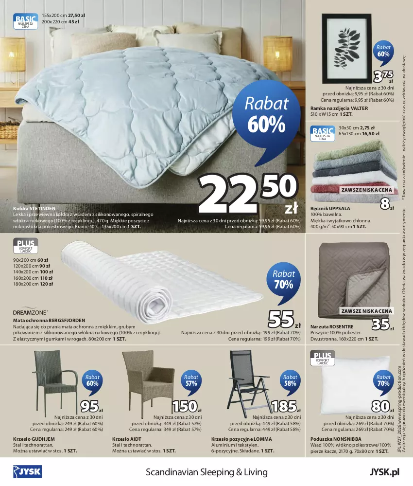Gazetka promocyjna Jysk - Oferta tygodnia - ważna 01.07 do 19.07.2026 - strona 13 - produkty: Kołdra, Krzesło, Mata ochronna, Narzuta, Poduszka, Ramka, Ręcznik, Wełna