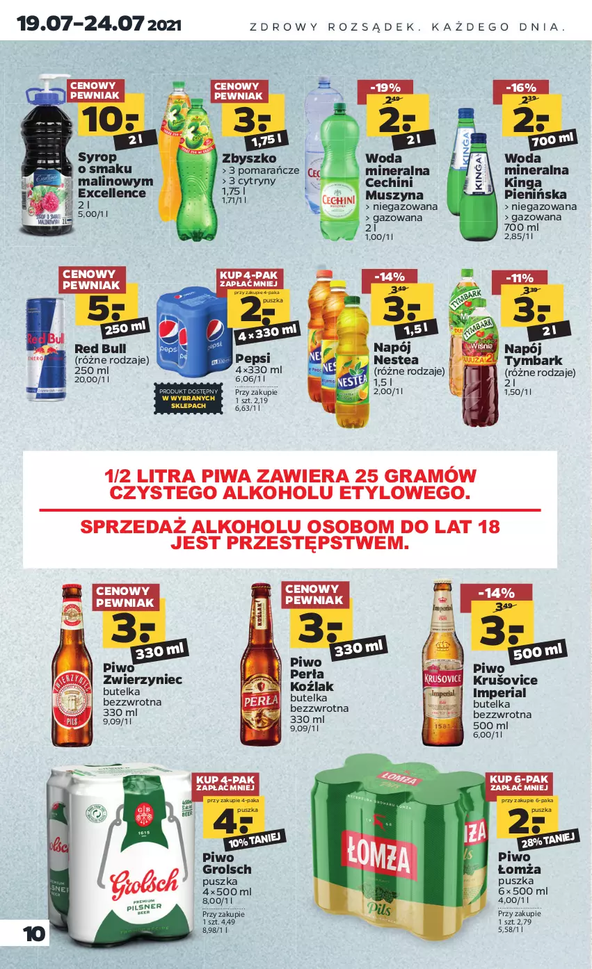 Gazetka promocyjna Netto - Gazetka spożywcza - ważna 19.07 do 24.07.2021 - strona 10 - produkty: Cytryny, Gra, Mus, Napój, Nestea, Pepsi, Perła, Piwa, Piwo, Pomarańcze, Red Bull, Syrop, Szyna, Tymbark, Woda, Woda mineralna