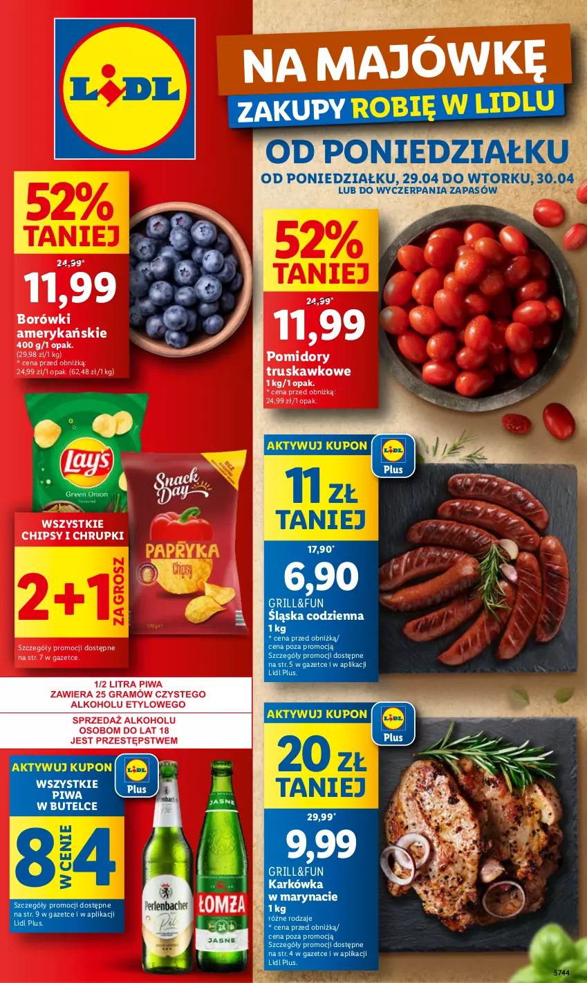 Gazetka promocyjna Lidl - GAZETKA - ważna 29.04 do 30.04.2024 - strona 1 - produkty: Chipsy, Chrupki, Grill, Piwa, Pomidory