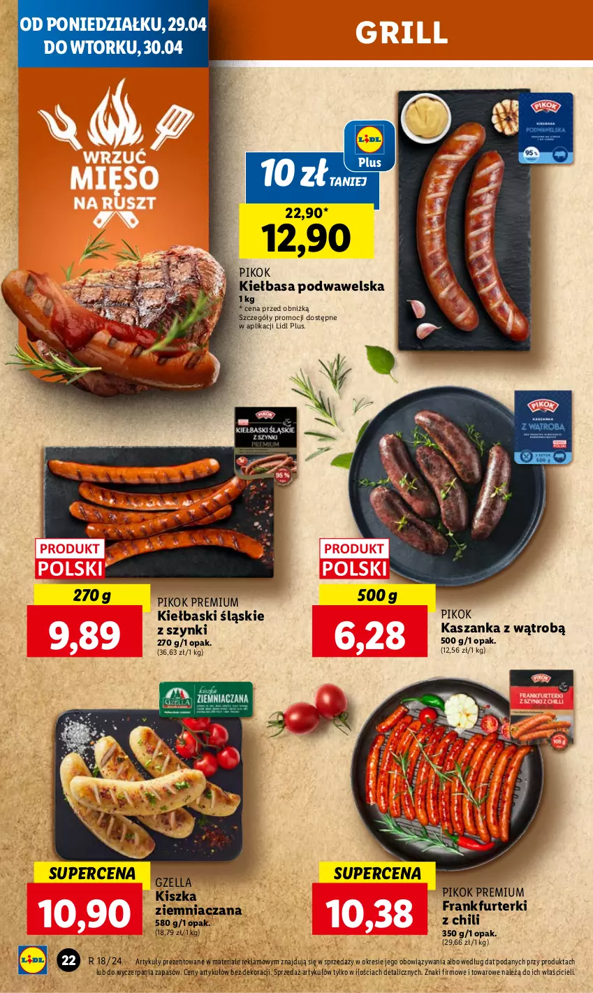 Gazetka promocyjna Lidl - GAZETKA - ważna 29.04 do 30.04.2024 - strona 26 - produkty: Frankfurterki, Grill, Kasza, Kaszanka, Kiełbasa, Kiełbasa podwawelska, Kiełbaski śląskie, PIKOK, Wawel