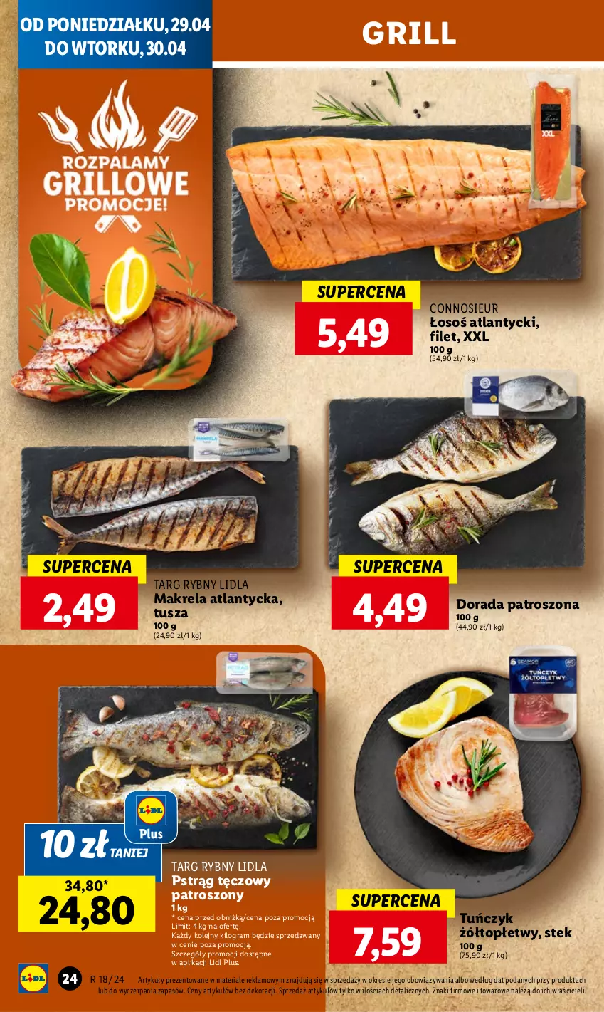 Gazetka promocyjna Lidl - GAZETKA - ważna 29.04 do 30.04.2024 - strona 28 - produkty: Gra, Grill, Olej, Pstrąg, Pstrąg tęczowy, Stek, Top, Tuńczyk, Tusz