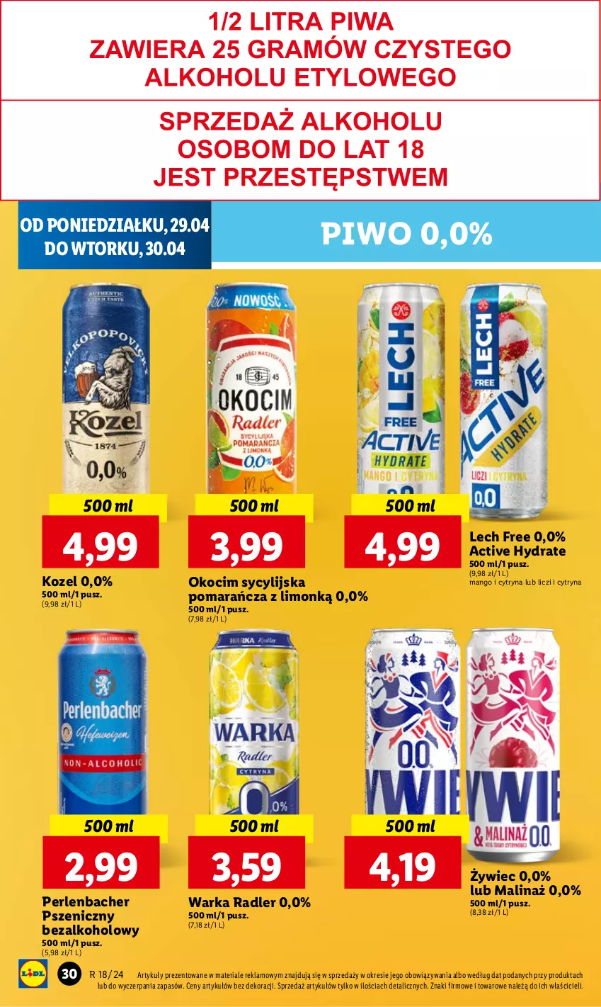 Gazetka promocyjna Lidl - GAZETKA - ważna 29.04 do 30.04.2024 - strona 34 - produkty: Koc, Kozel, Liczi, Mango, NBA, Okocim, Piwo, Radler, Warka