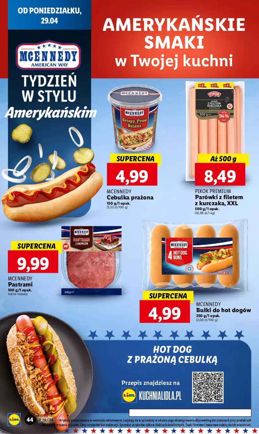 Gazetka promocyjna Lidl - GAZETKA - ważna 29.04 do 30.04.2024 - strona 48 - produkty: Bułki do hot dogów, Hot dog, Kurczak, Parówki, PIKOK