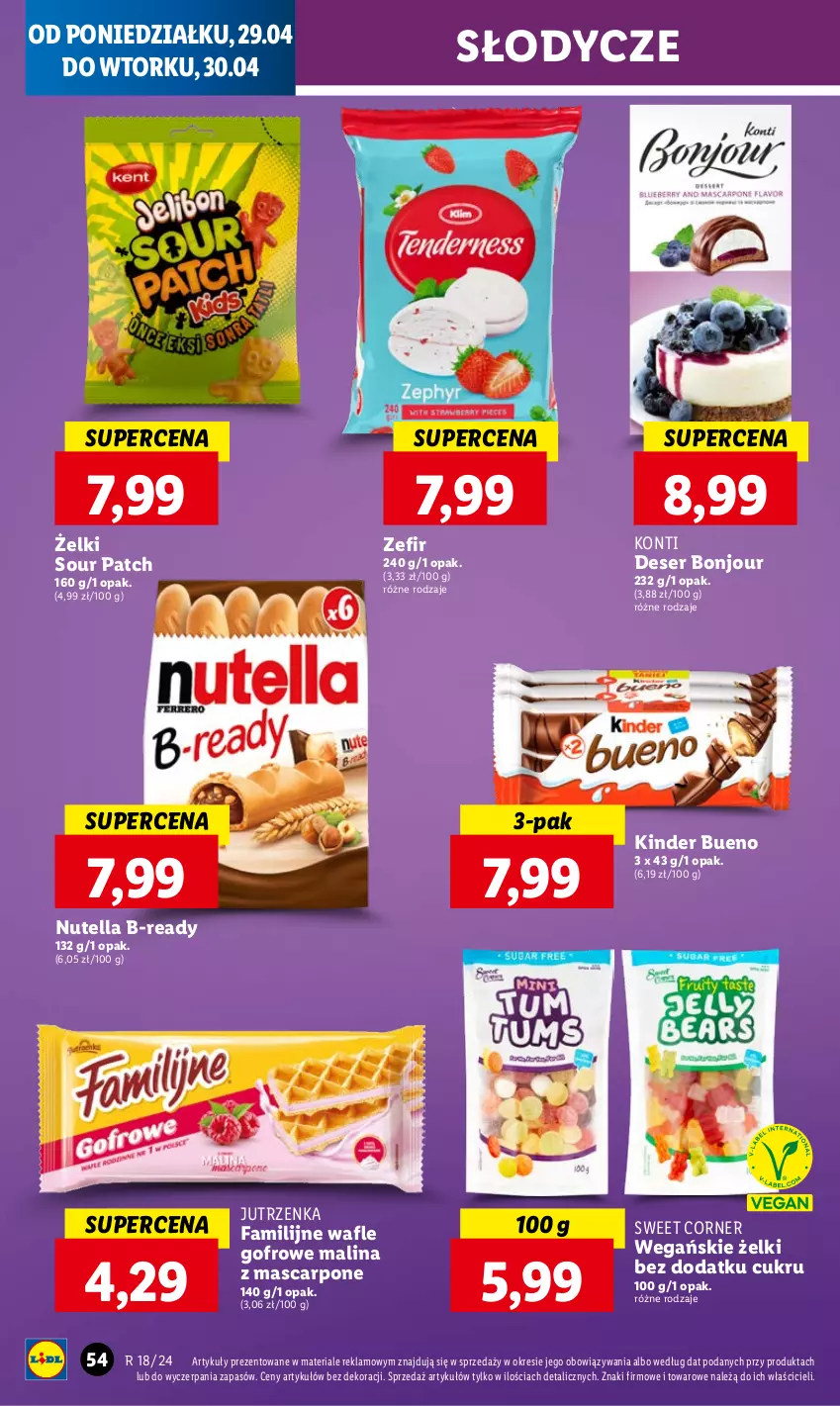 Gazetka promocyjna Lidl - GAZETKA - ważna 29.04 do 30.04.2024 - strona 58 - produkty: Deser, Fa, Jutrzenka, Kinder, Kinder Bueno, Mascarpone, Nutella, Ser, Wafle