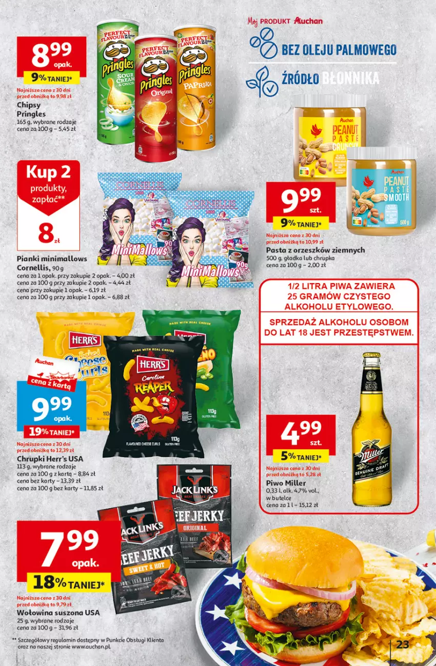 Gazetka promocyjna Auchan - Gazetka Aktywność na świeżym powietrzu! Hipermarket Auchan - ważna 11.04 do 17.04.2024 - strona 23 - produkty: Chipsy, Chrupki, Gin, Gra, Olej, Piwa, Piwo, Pringles, Wołowina