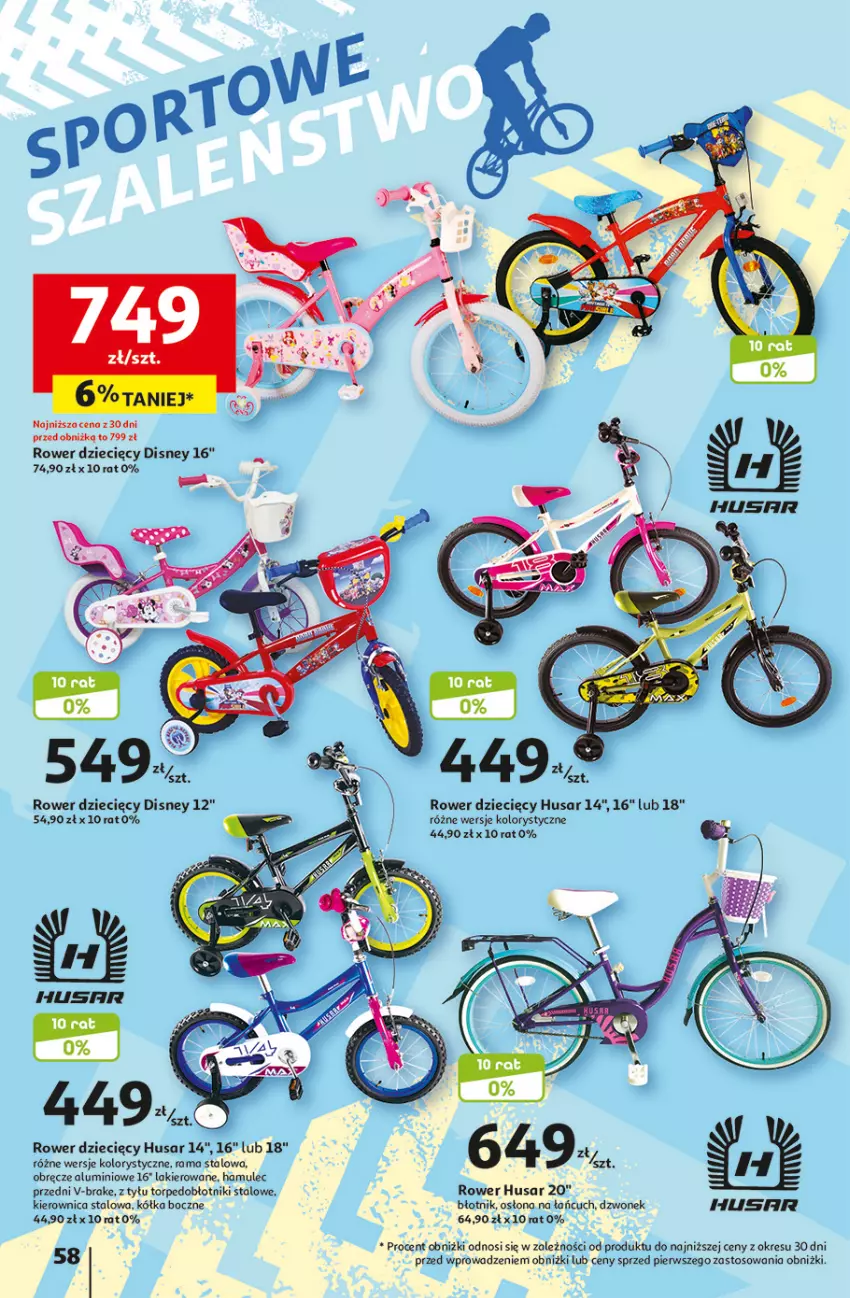 Gazetka promocyjna Auchan - Gazetka Aktywność na świeżym powietrzu! Hipermarket Auchan - ważna 11.04 do 17.04.2024 - strona 58 - produkty: Disney, Dzieci, Dzwonek, Kierownica, Lakier, Mule, Rama, Rower