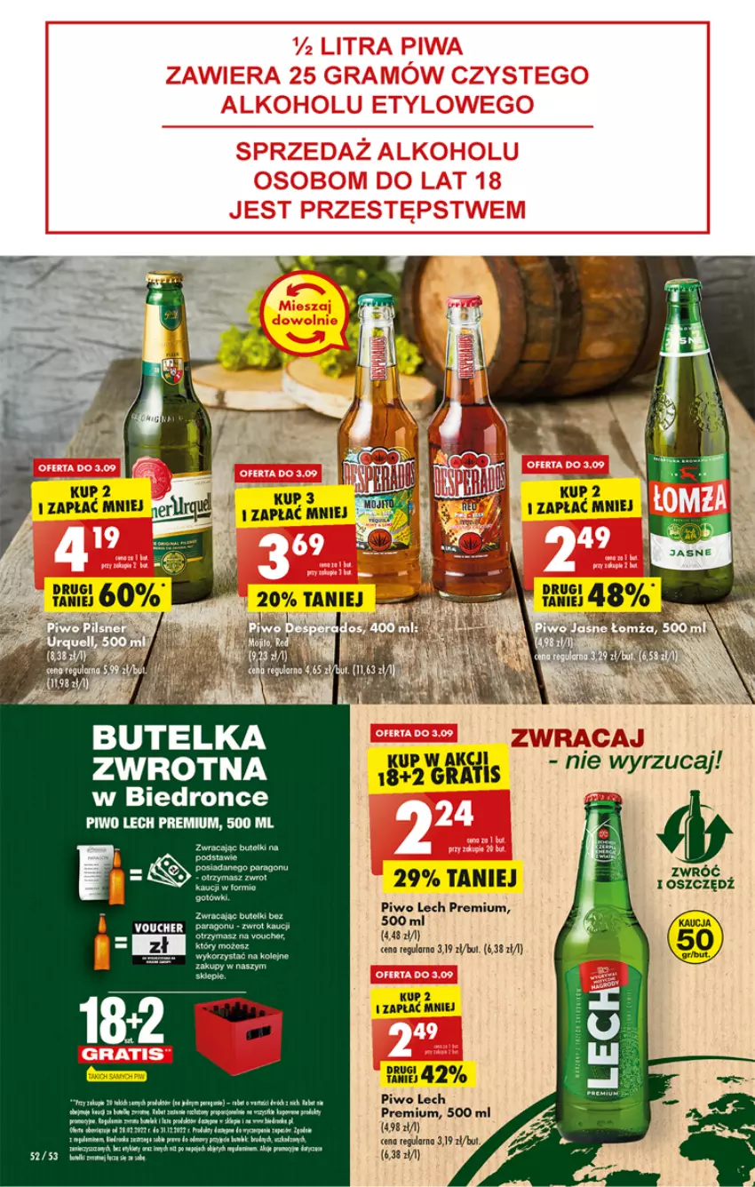 Gazetka promocyjna Biedronka - W tym tygodniu - ważna 01.09 do 07.09.2022 - strona 52 - produkty: Fa, Lech Premium, LG, Piwo