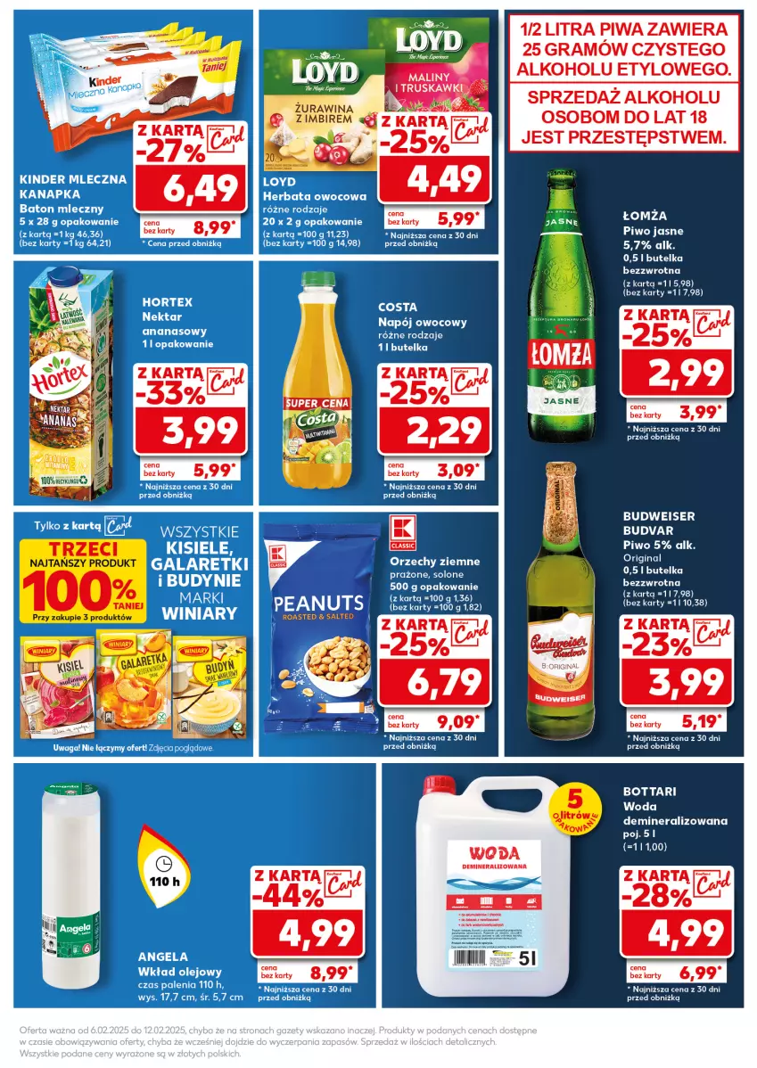 Gazetka promocyjna Kaufland - Mocny Start - ważna 10.02 do 12.02.2025 - strona 13 - produkty: Ananas, Baton, Gala, Galaretki, Gin, Gra, Herbata, Herbata owocowa, Hortex, Imbir, Kinder, Kisiel, Mleczna kanapka, Napój, Olej, Piwa, Piwo, Piwo jasne, Ser, Winiary, Wkład olejowy, Woda