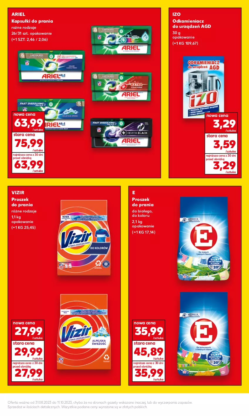 Gazetka promocyjna Kaufland - Kaufland - ważna 31.08 do 11.10.2023 - strona 13 - produkty: Ariel, Kapsułki do prania, Odkamieniacz, Proszek do prania, Vizir