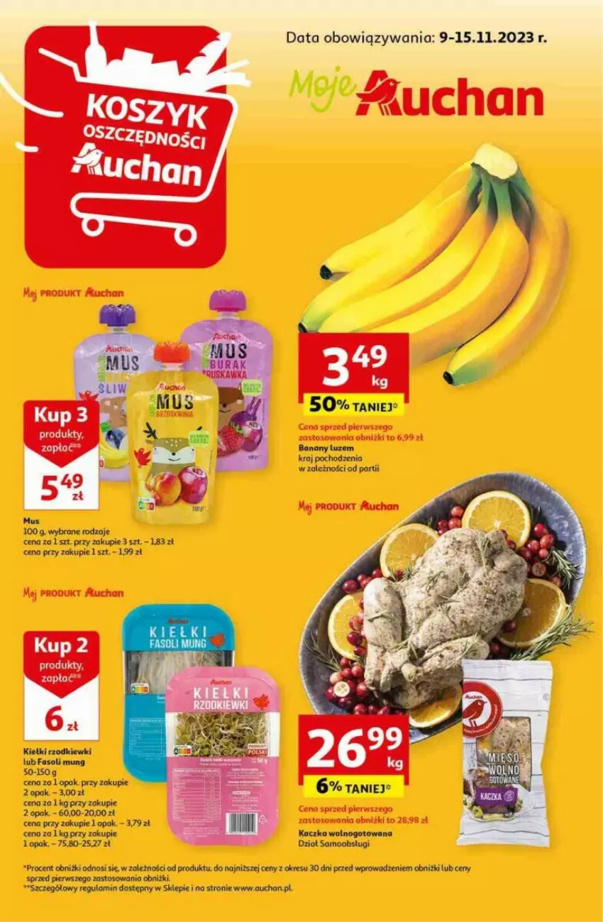 Gazetka promocyjna Auchan - ważna 09.11 do 15.11.2023 - strona 1 - produkty: Banany, Fa, Fasoli mung, Kaczka, Kiełki