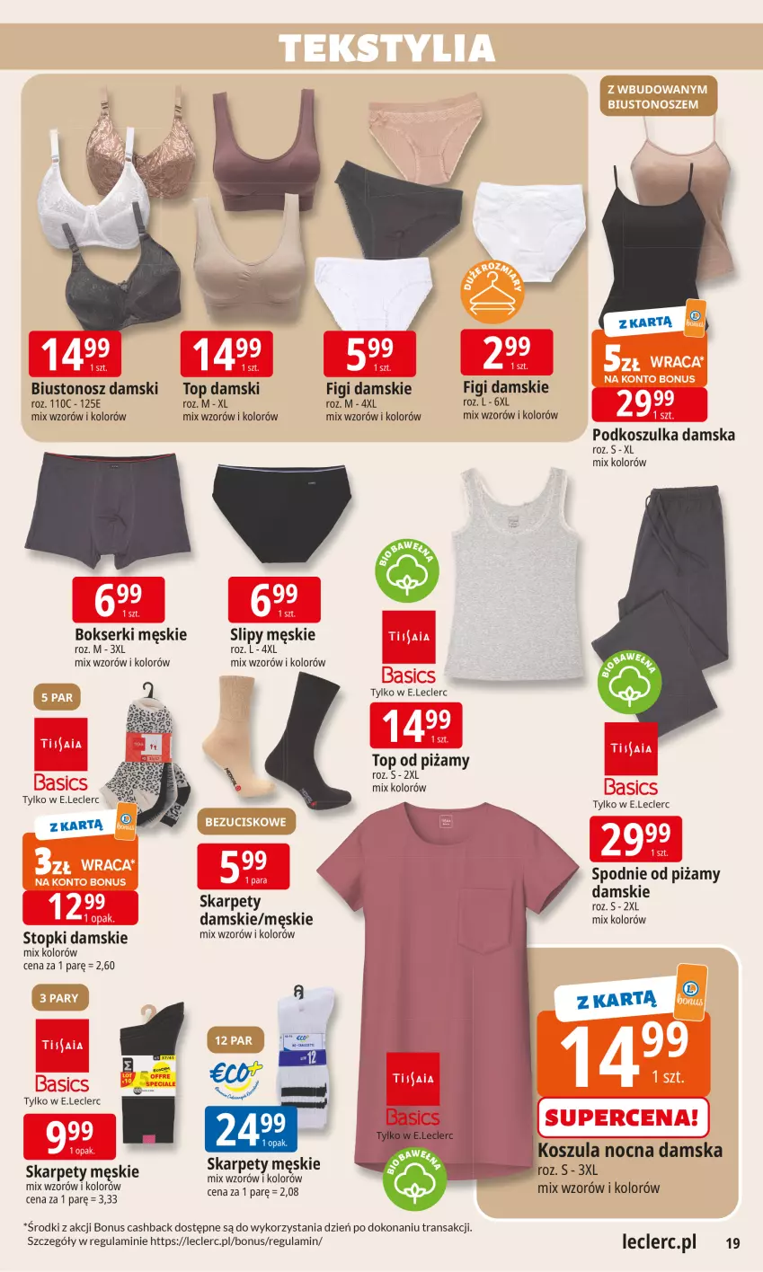 Gazetka promocyjna E Leclerc - ważna 02.09 do 13.09.2025 - strona 18 - produkty: Biustonosz, Bokserki, Figi, Karp, Kosz, Koszula, Koszula nocna, Koszulka, Ser, Slipy, Spodnie, Top, Tran