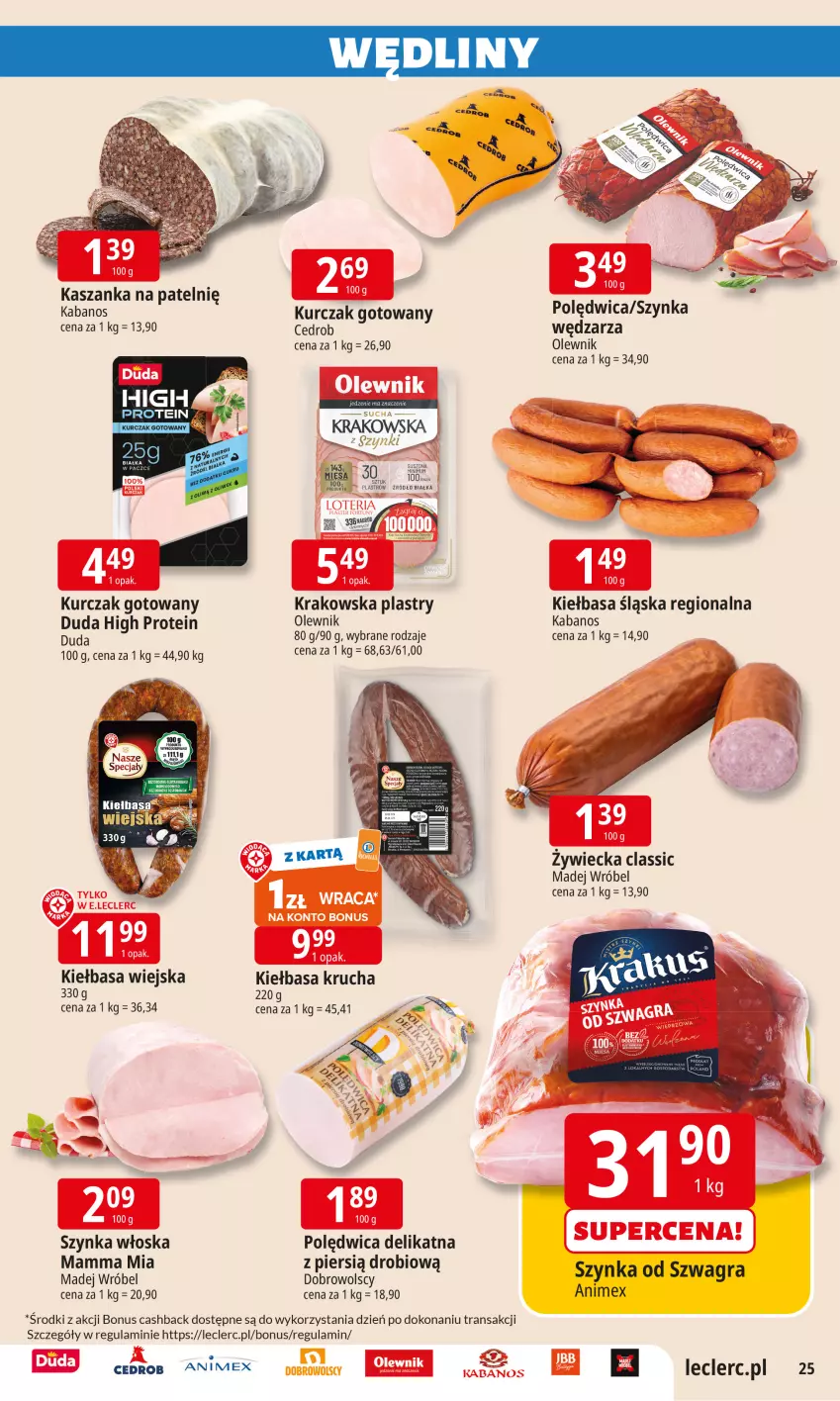 Gazetka promocyjna E Leclerc - ważna 02.09 do 13.09.2025 - strona 24 - produkty: Duda, Gra, Kabanos, Kasza, Kaszanka, Kiełbasa, Kiełbasa krucha, Kiełbasa śląska, Kiełbasa wiejska, Kurczak, Kurczak gotowany, Madej Wróbel, Olewnik, Polędwica, Szynka, Tran