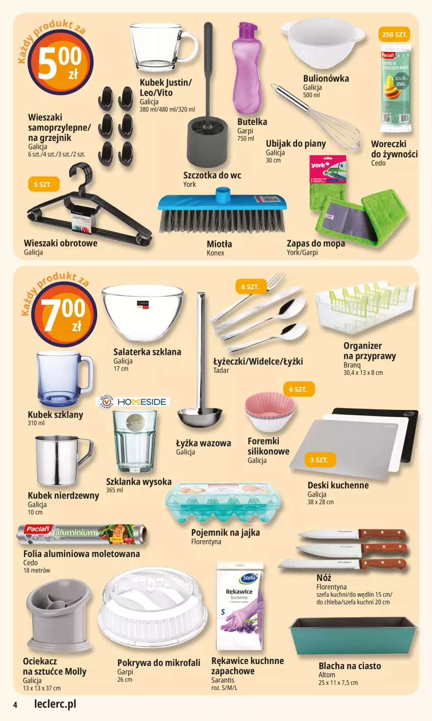 Gazetka promocyjna E Leclerc - ważna 02.09 do 13.09.2025 - strona 4 - produkty: Chleb, Fa, Folia aluminiowa, Foremki, Grzejnik, Kawa, Kubek, LANA, Miotła, Mop, Ociekacz, Organizer, Pojemnik, Pokrywa, Rękawice, Salaterka, Sok, Szczotka, Szczotka do WC, Wieszak
