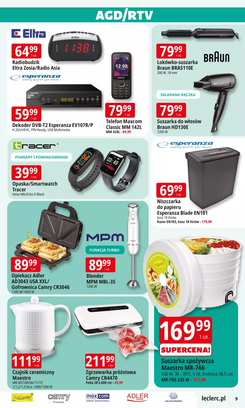 Gazetka promocyjna E Leclerc - ważna 02.09 do 13.09.2025 - strona 8 - produkty: Acer, Blender, Braun, Budzik, Czajnik, Gofrownica, Kosz, Lack, Niszczarka, Papier, Radiobudzik, Suszarka, Telefon