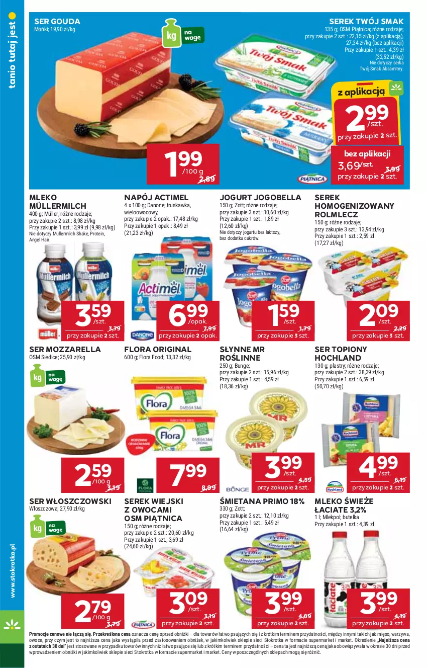 Gazetka promocyjna Stokrotka - Supermarket - ważna 30.10 do 05.11.2025 - strona 16 - produkty: Actimel, Aksam, Bell, Bella, Danone, Flora, Gin, Gouda, Hochland, Jogobella, Jogurt, Mięso, Mleko, Mozzarella, Müller, Müllermilch, Napój, Owoce, Piątnica, Rolmlecz, Ser, Ser topiony, Serek, Serek homogenizowany, Serek wiejski, Słynne, Słynne MR Roślinne, Top, Twój Smak, Warzywa, Włoszczowski, Zott