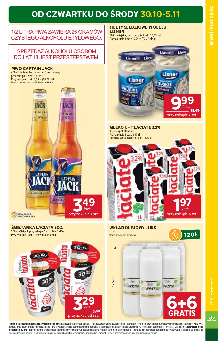 Gazetka promocyjna Stokrotka - Supermarket - ważna 30.10 do 05.11.2025 - strona 3 - produkty: Captain Jack, Gra, Lisner, Mięso, Mleko, Olej, Owoce, Piwa, Piwo, Warzywa, Wkład olejowy