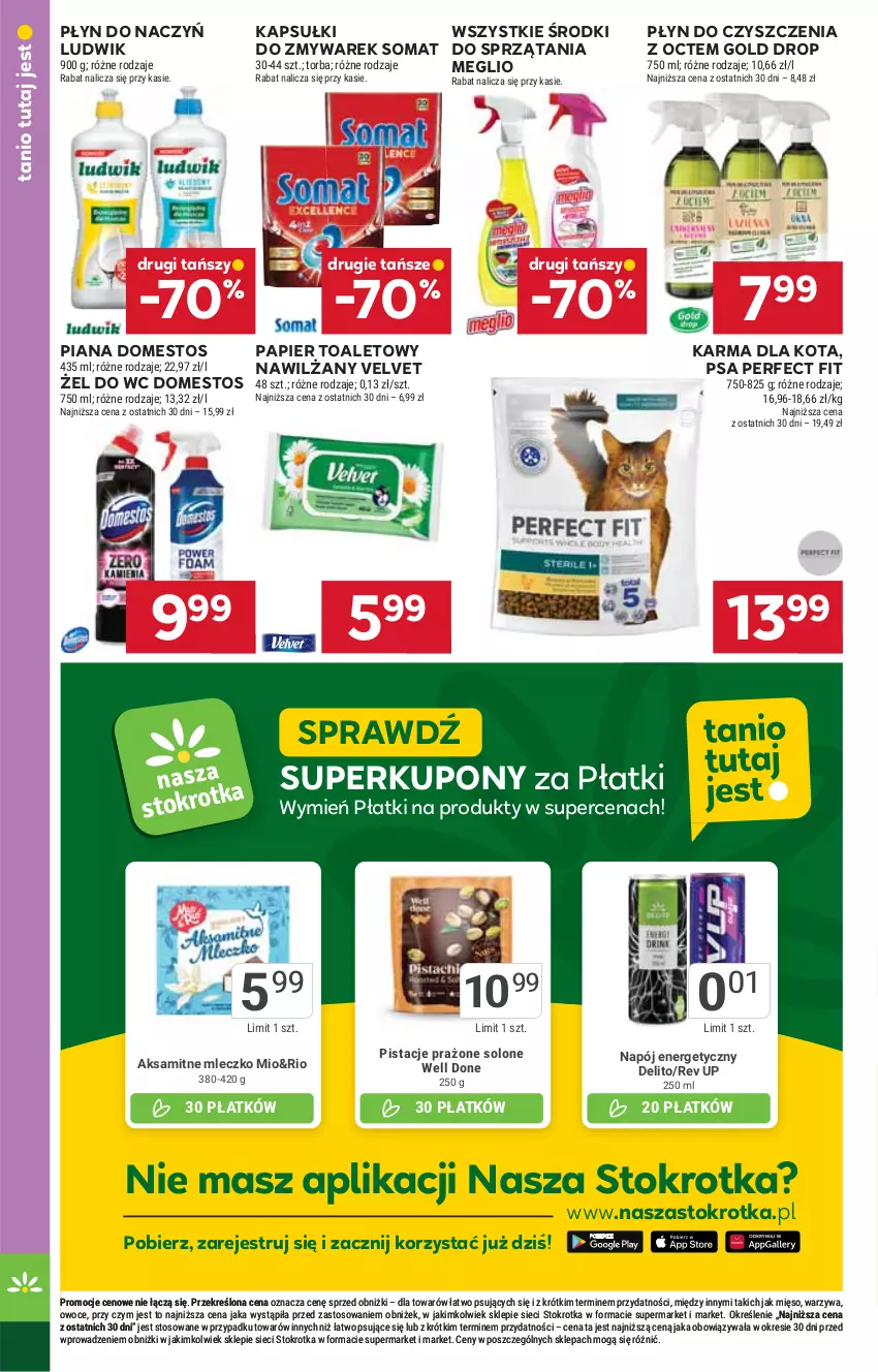 Gazetka promocyjna Stokrotka - Supermarket - ważna 30.10 do 05.11.2025 - strona 32 - produkty: Aksam, Domestos, Ludwik, Mięso, Mleczko, Napój, Napój energetyczny, Owoce, Papier, Papier toaletowy, Pistacje, Somat, Torba, Velvet, Warzywa