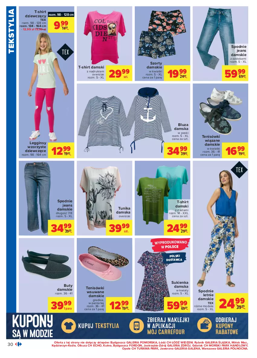 Gazetka promocyjna Carrefour - Gazetka Carrefour - ważna 12.07 do 24.07.2021 - strona 30 - produkty: Bluza, Buty, Gin, Legginsy, Ozdoba, Spodnie, Spodnie jeans, Sukienka, Szorty, T-shirt, Tenisówki, Tunika