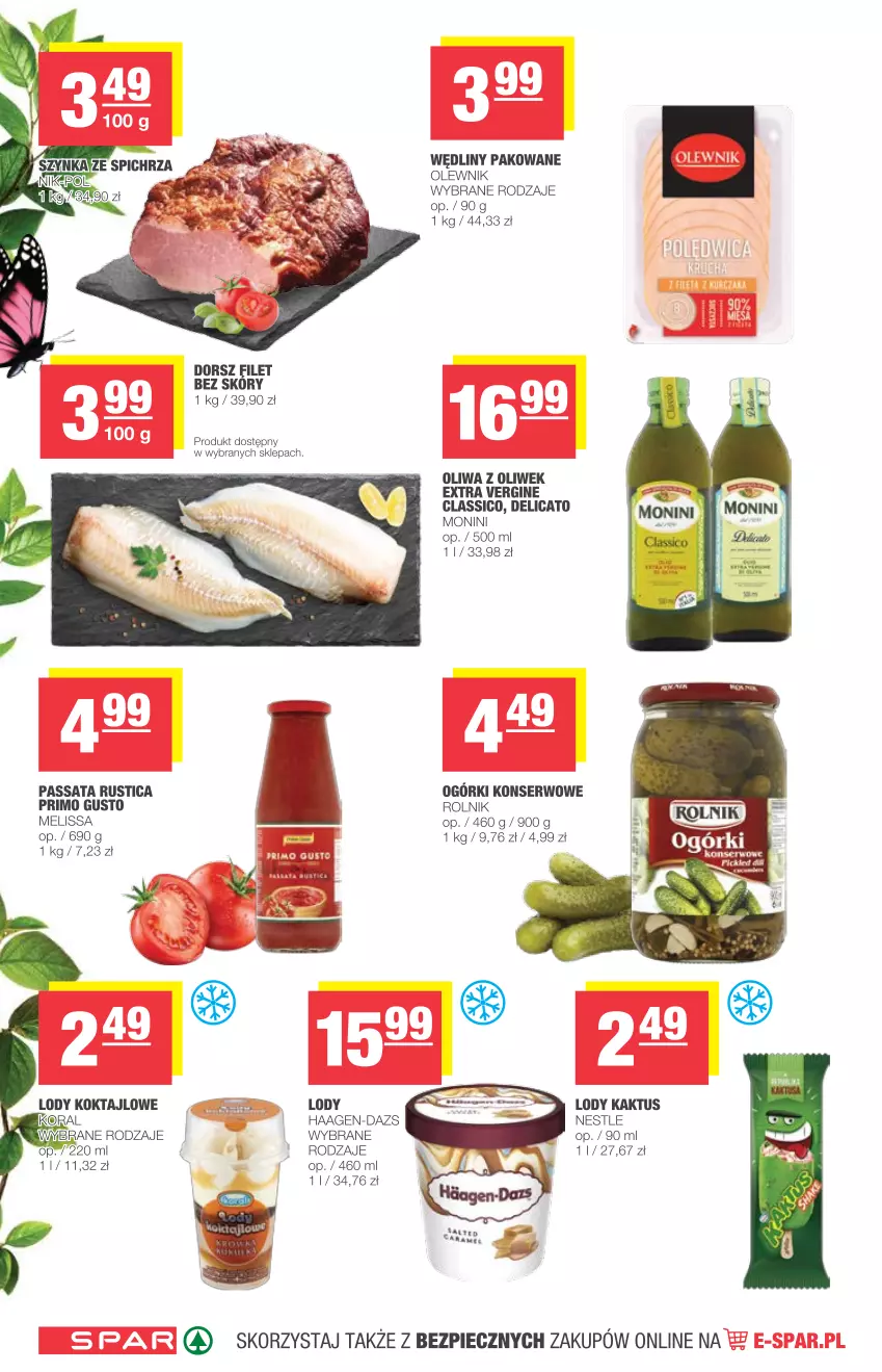 Gazetka promocyjna Spar - Spar - ważna 28.04 do 04.05.2021 - strona 6 - produkty: Dorsz, Gin, Kaktus, Lody, Monini, Olewnik, Oliwa z oliwek, Piec, Rolnik, Rust, Ser