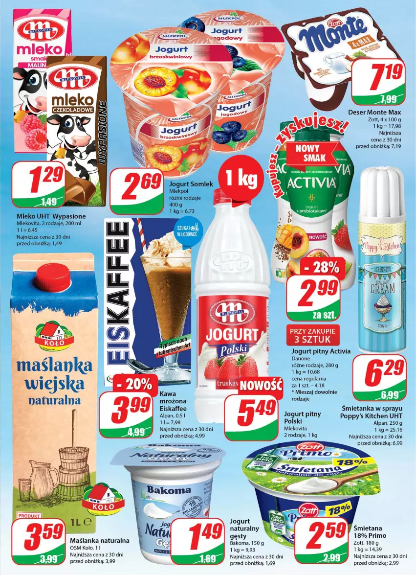 Gazetka promocyjna Dino - Gazetka 35 - ważna 29.08 do 06.09.2023 - strona 13 - produkty: Activia, Bakoma, Deser, Jogurt, Jogurt naturalny, Jogurt pitny, Maślanka, Mleko, Mlekovita, Monte, Ser, Zott