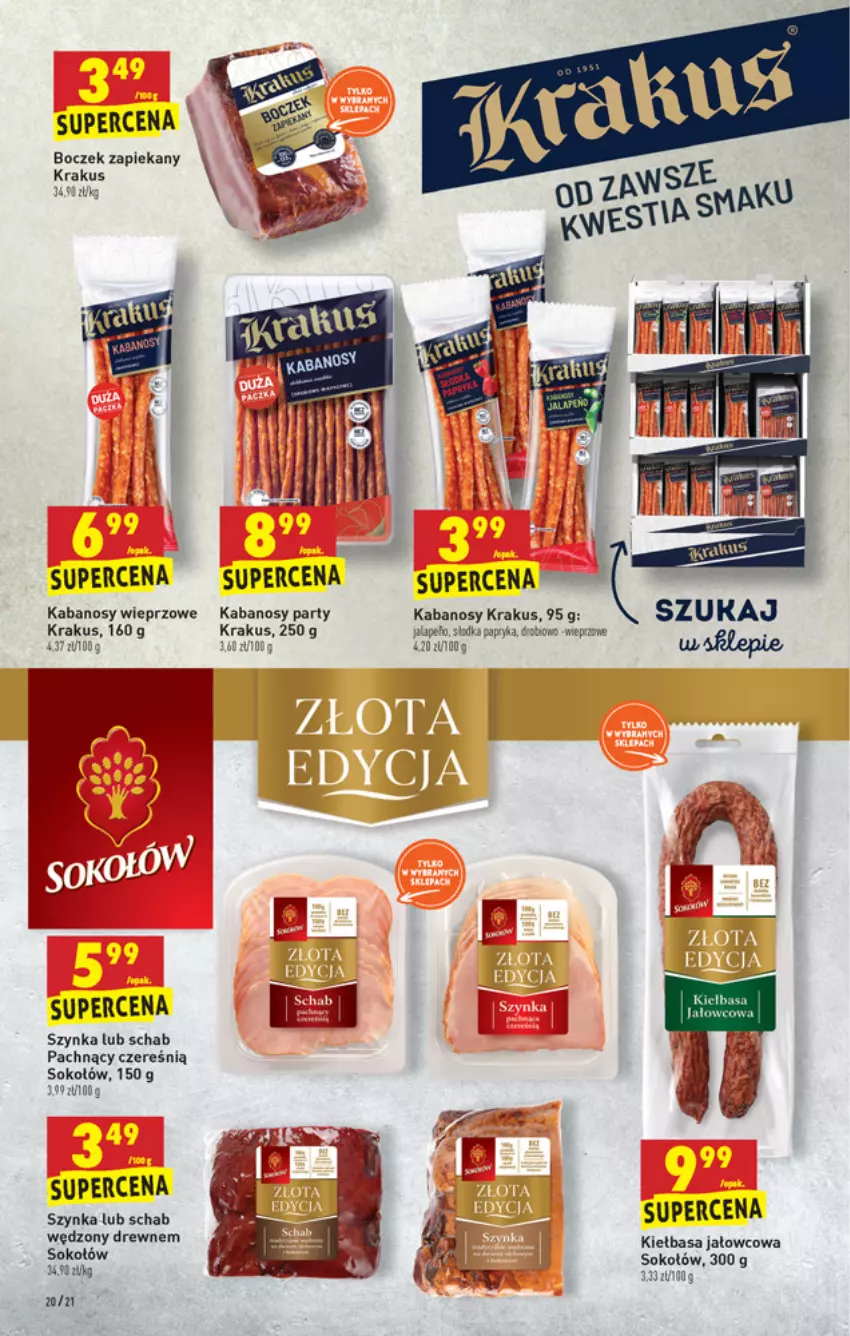 Gazetka promocyjna Biedronka - W tym tygodniu PN - ważna 29.03 do 03.04.2021 - strona 20 - produkty: Boczek, Kabanos, Kiełbasa, Krakus, Papryka, Sok, Sokołów, Szynka