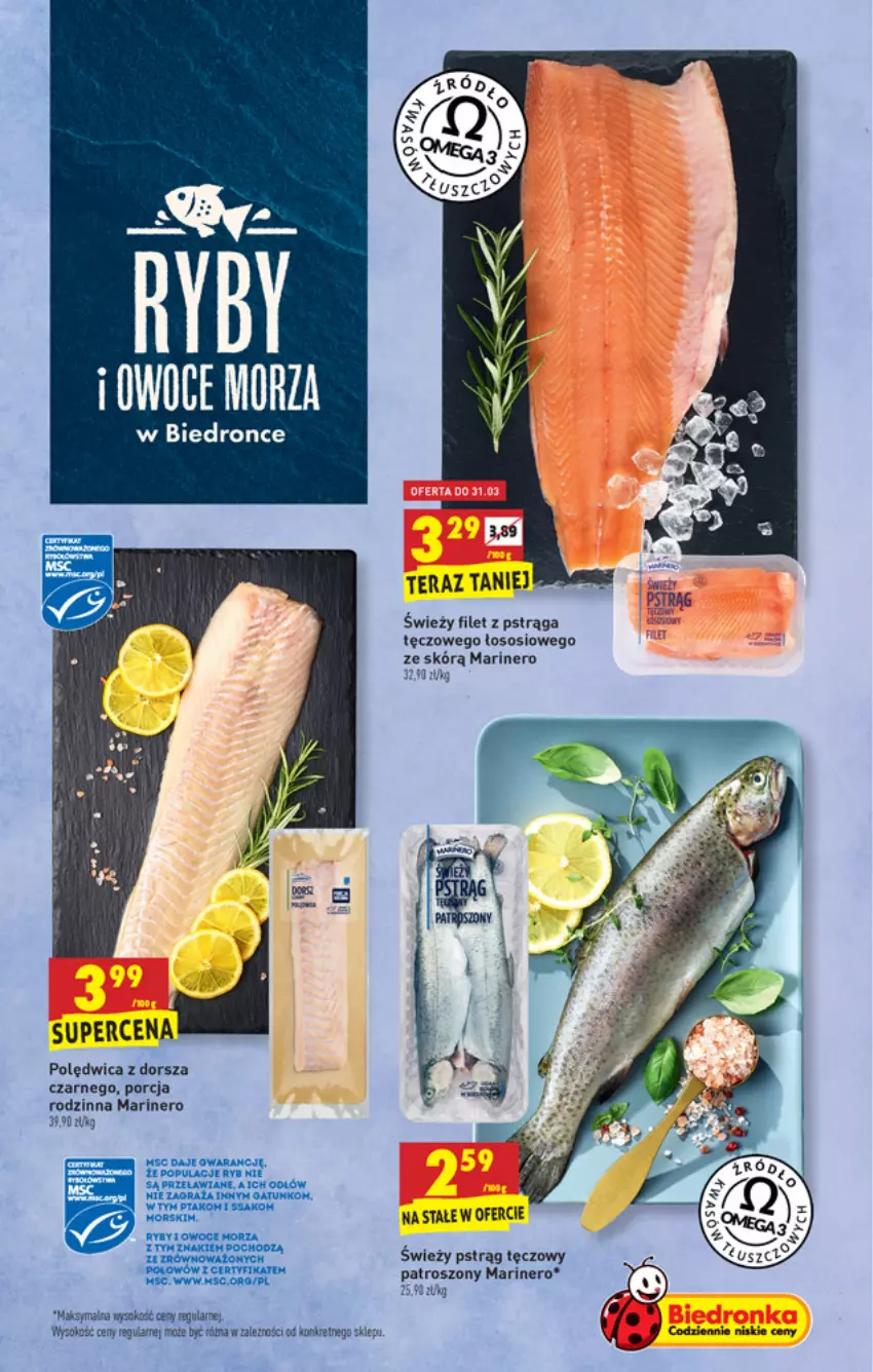 Gazetka promocyjna Biedronka - W tym tygodniu PN - ważna 29.03 do 03.04.2021 - strona 9 - produkty: Dorsz, Filet z pstrąga, Gra, Polędwica, Por, Pstrąg, Pstrąg tęczowy, Sok, Sos, Tera