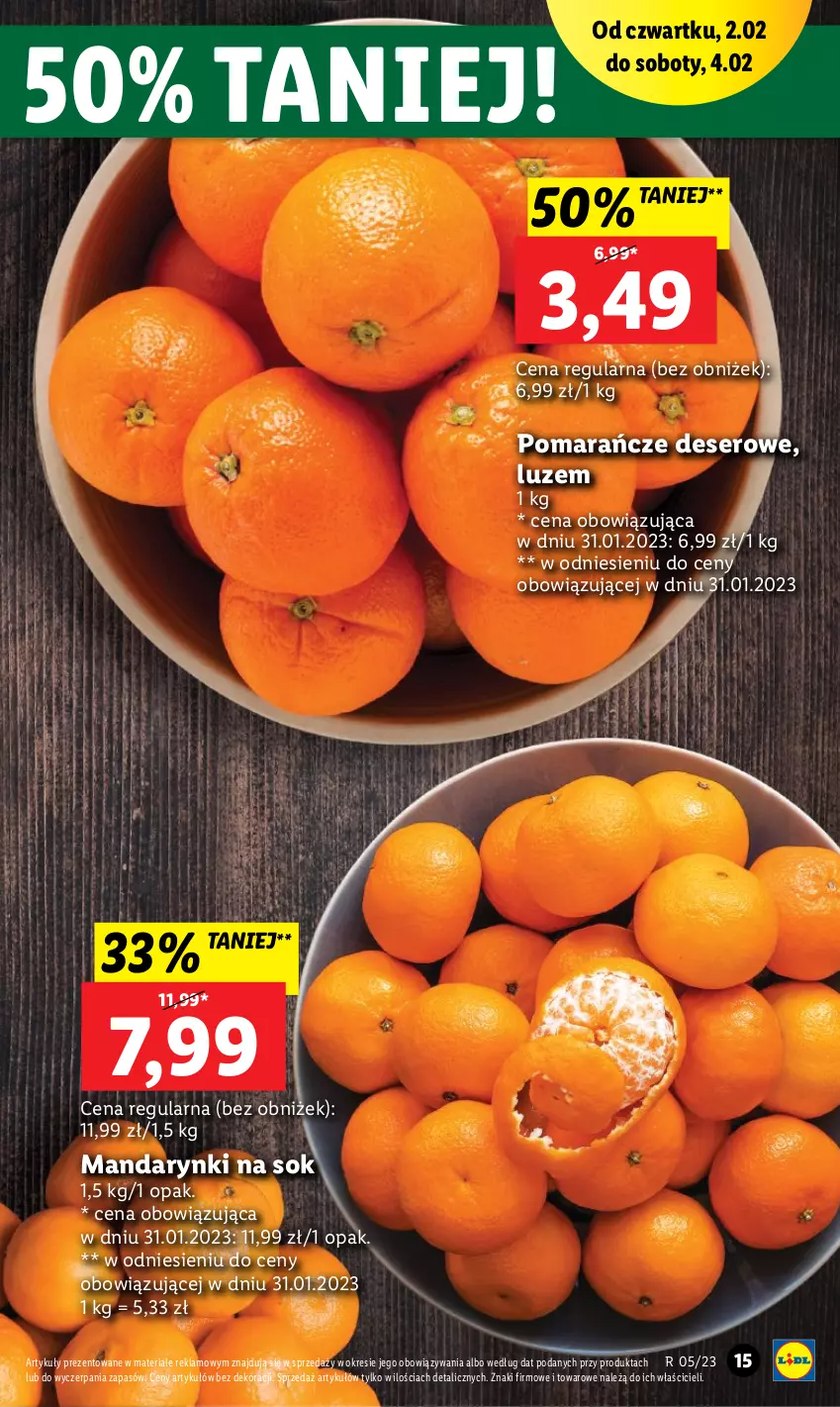 Gazetka promocyjna Lidl - GAZETKA - ważna 02.02 do 04.02.2023 - strona 15 - produkty: Deser, Mandarynki, Pomarańcze, Ser, Sok