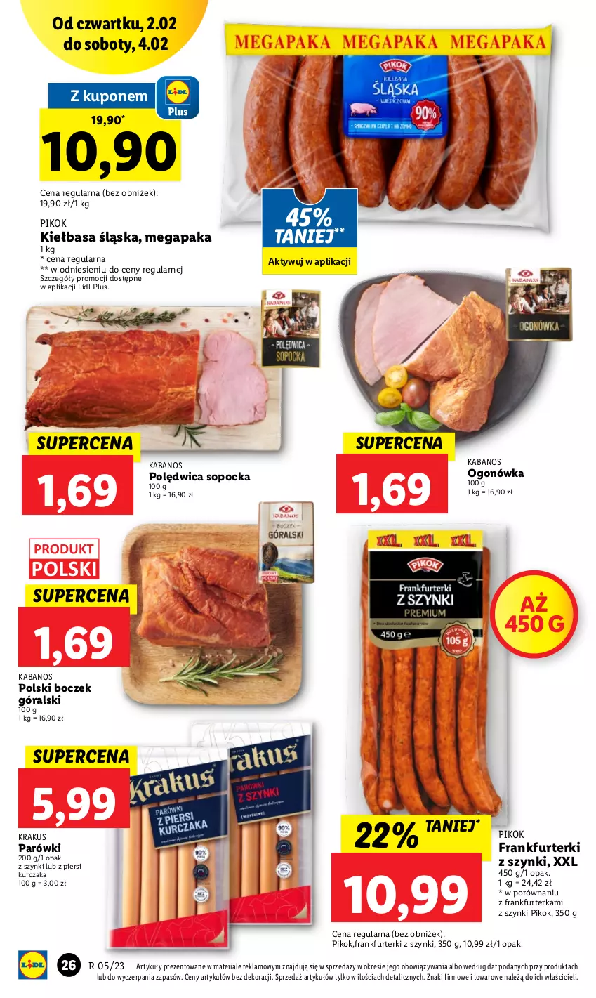 Gazetka promocyjna Lidl - GAZETKA - ważna 02.02 do 04.02.2023 - strona 26 - produkty: Boczek, Frankfurterki, Kabanos, Kiełbasa, Kiełbasa śląska, Krakus, Kurczak, Ogonówka, Parówki, PIKOK, Polędwica, Por