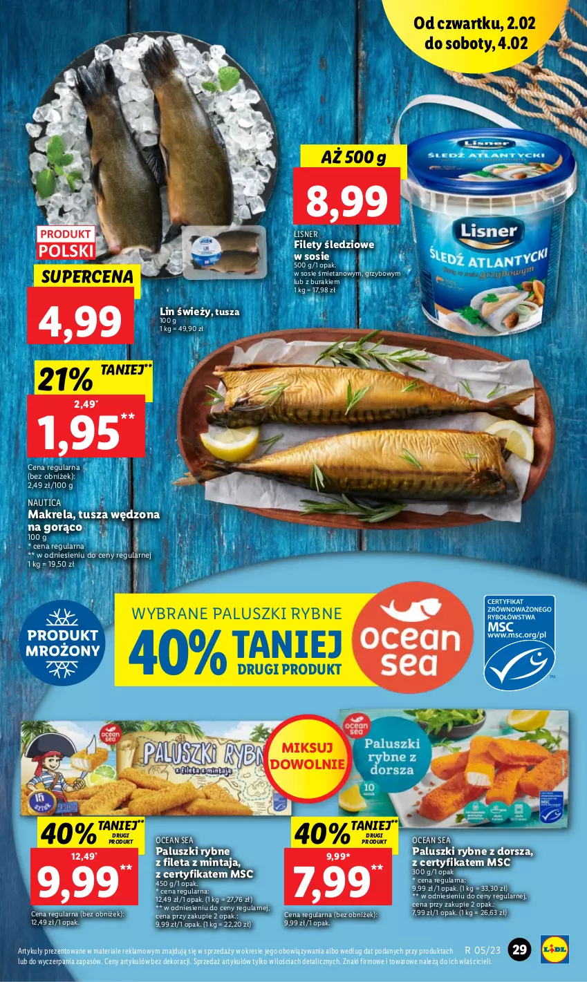 Gazetka promocyjna Lidl - GAZETKA - ważna 02.02 do 04.02.2023 - strona 29 - produkty: Buraki, Dorsz, Lisner, Mintaj, Paluszki rybne, Sos, Tusz