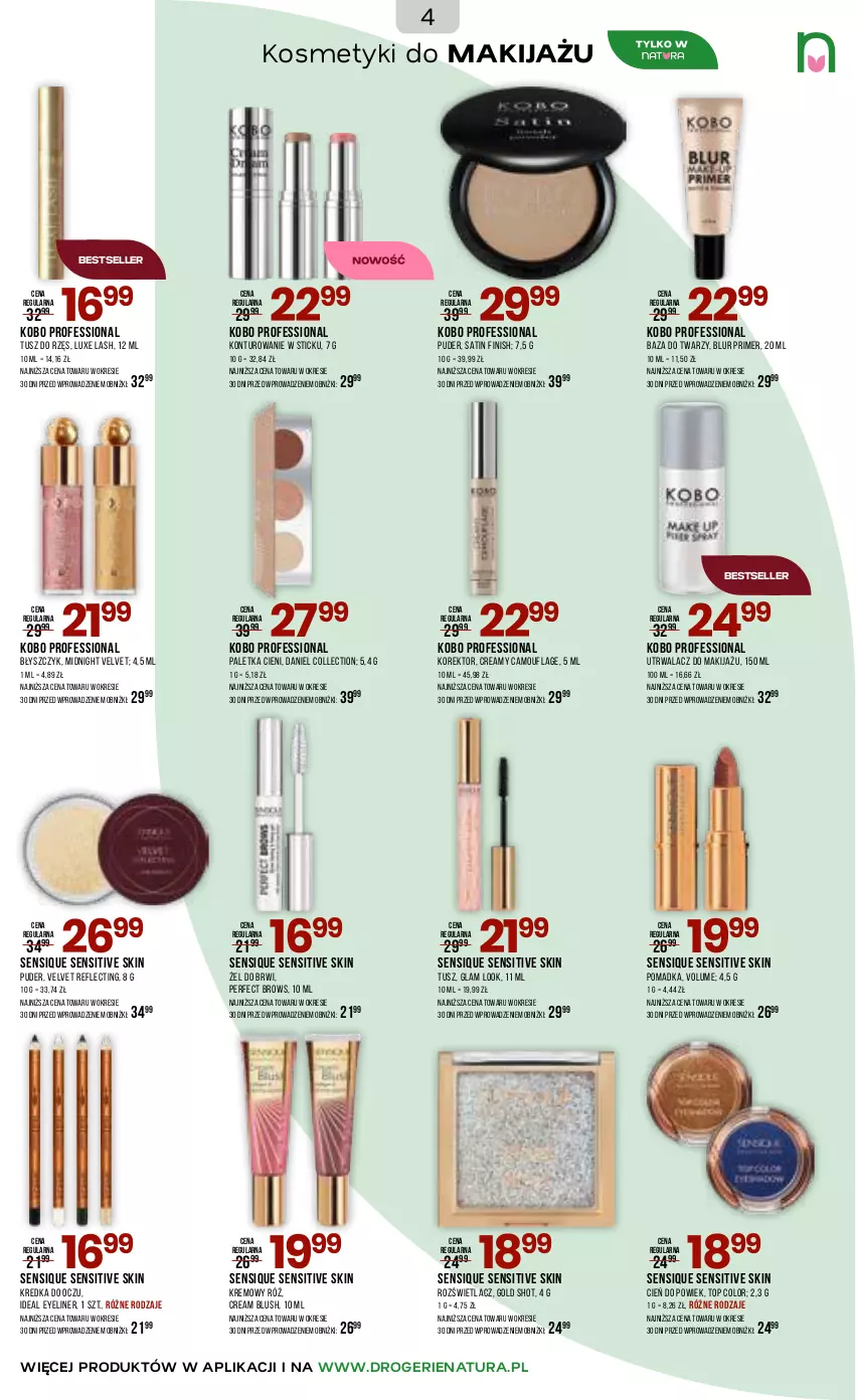Gazetka promocyjna Drogerie Natura - Gazetka Drogerie Natura - ważna 06.05 do 17.05.2026 - strona 4 - produkty: Cień, Finish, KOBO, Kredka, Makijaż, Paletka cieni, Puder, Rozświetlacz, Sati, Top, Tusz, Velvet