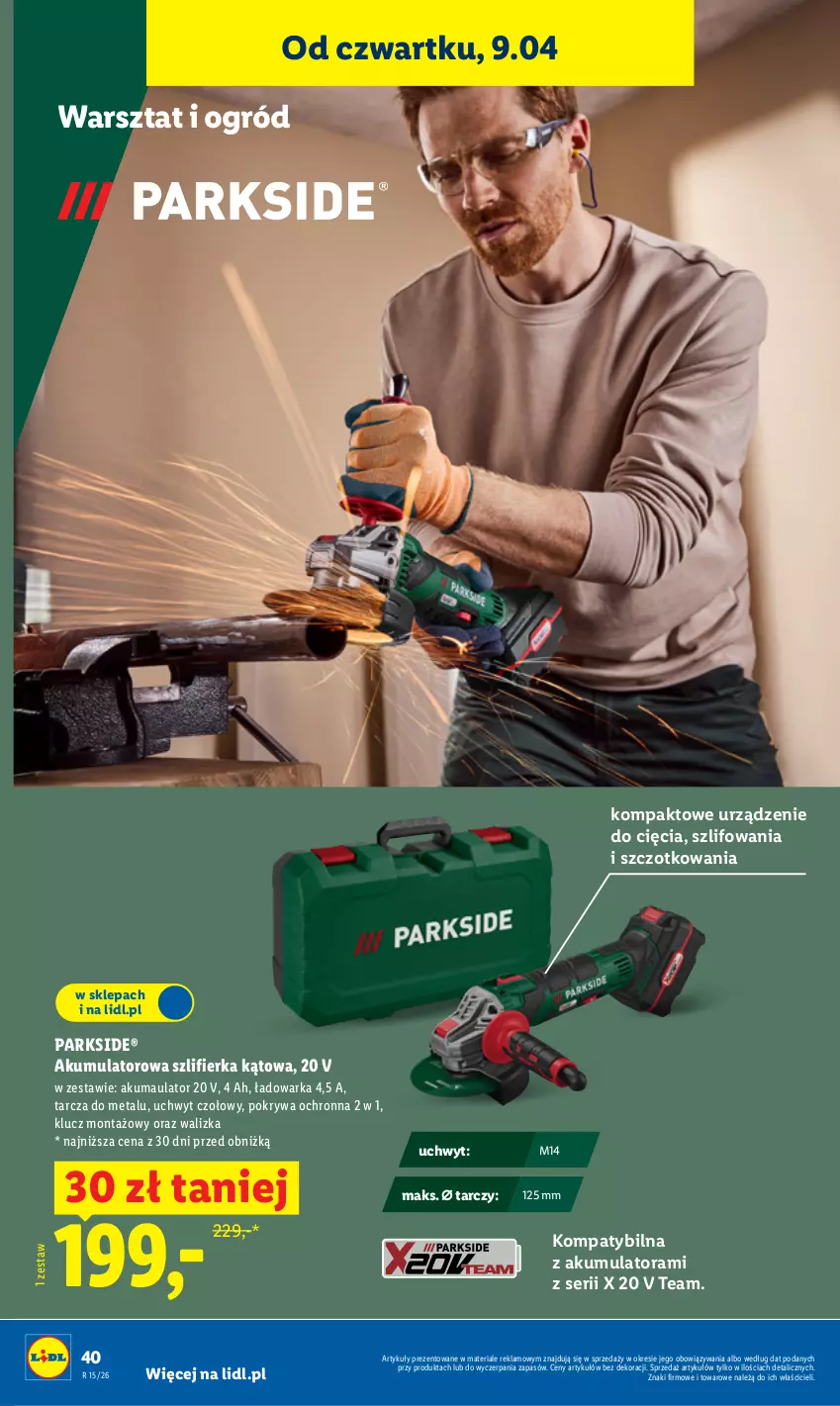 Gazetka promocyjna Lidl - Katalog ważny od 7.04 - ważna 07.04 do 11.04.2026 - strona 48 - produkty: Akumulator, Ogród, Parkside, Pokrywa, Ser, Szlifierka, Szlifierka kątowa, Walizka, Warka