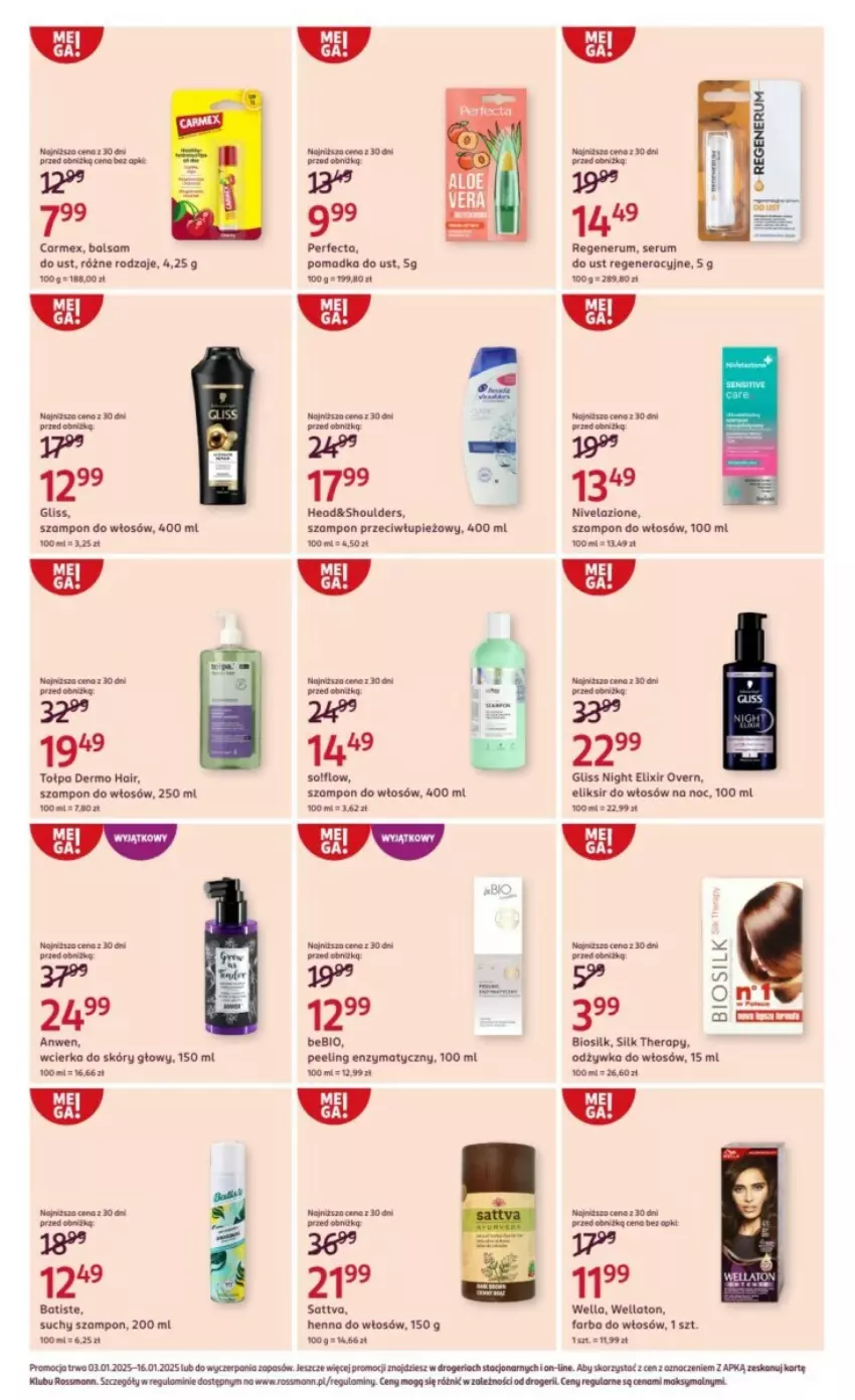 Gazetka promocyjna Rossmann - ważna 03.01 do 16.01.2025 - strona 2 - produkty: Balsam do ust, Fa, Farba do włosów, Nivelazione, Odżywka, Peeling, Perfecta, Rum, Ser, Serum, Suchy szampon, Szampon, Tołpa, Wella